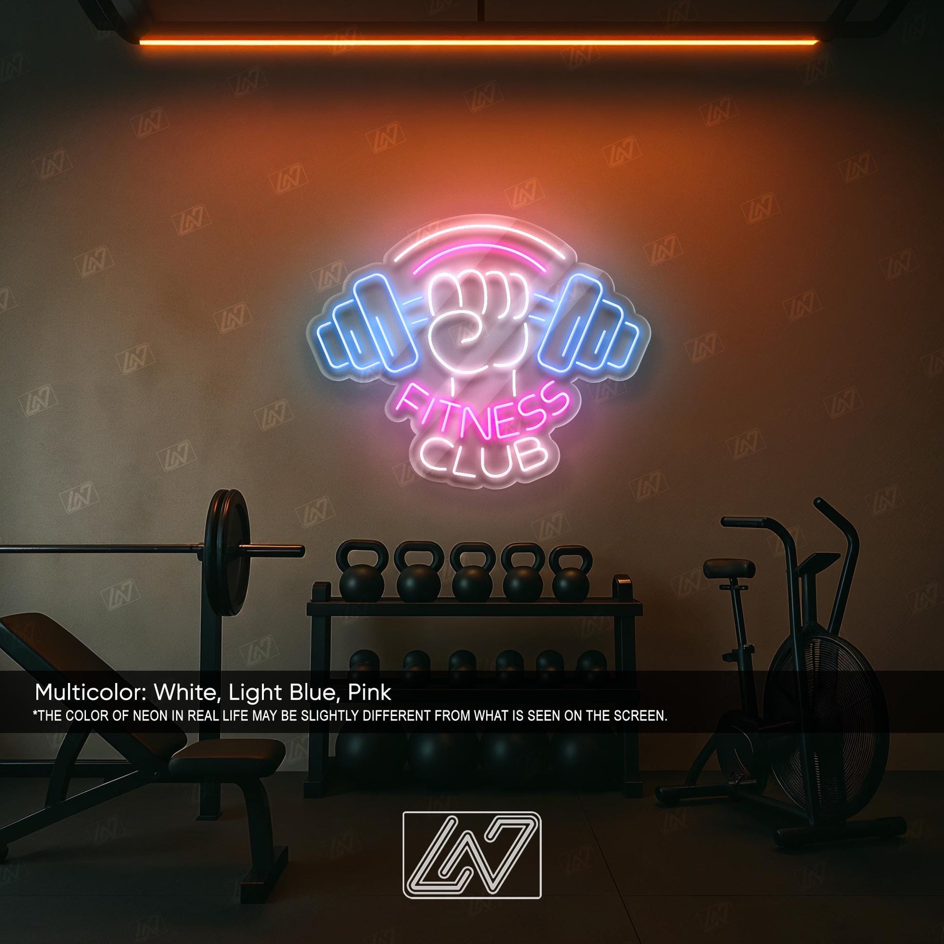 Fitness Club LED Neon Sign Wall Light, Powerful Dumbbell and Fist Design for Gym, Workout Studio or Home Fitness Motivation Decor
