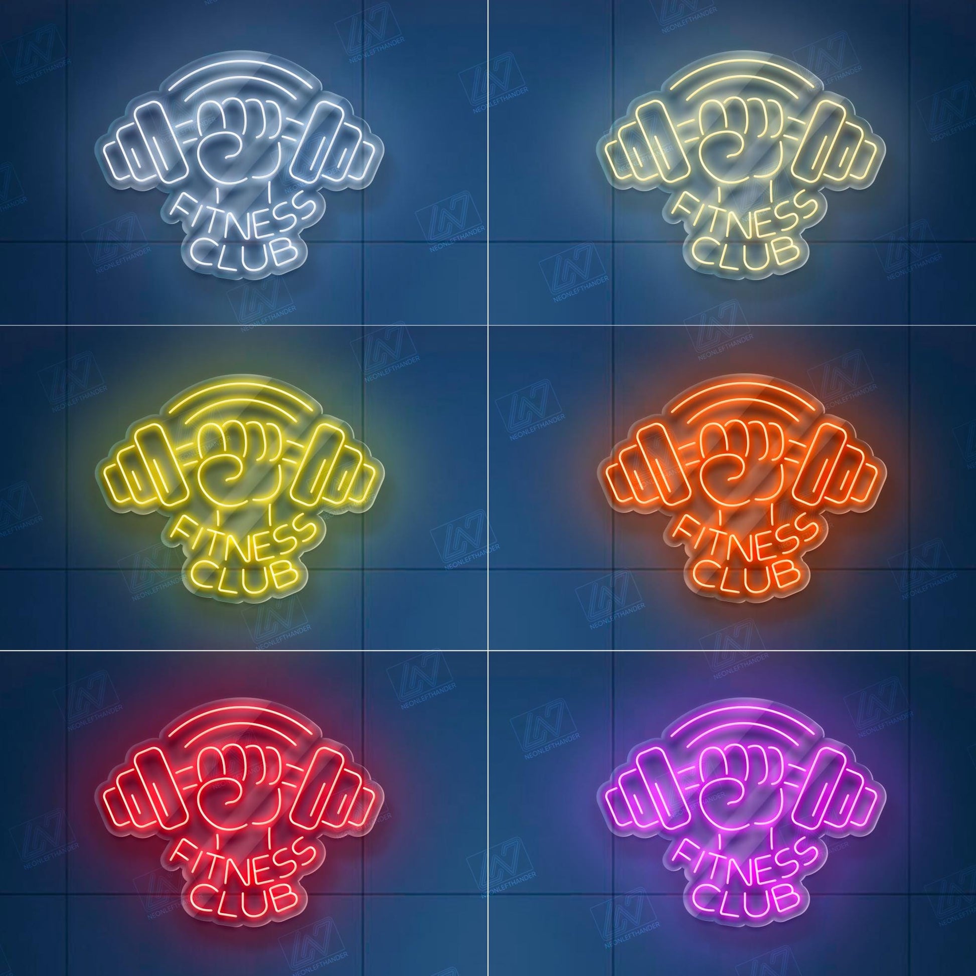 Fitness Club LED Neon Sign Wall Light, Powerful Dumbbell and Fist Design for Gym, Workout Studio or Home Fitness Motivation Decor
