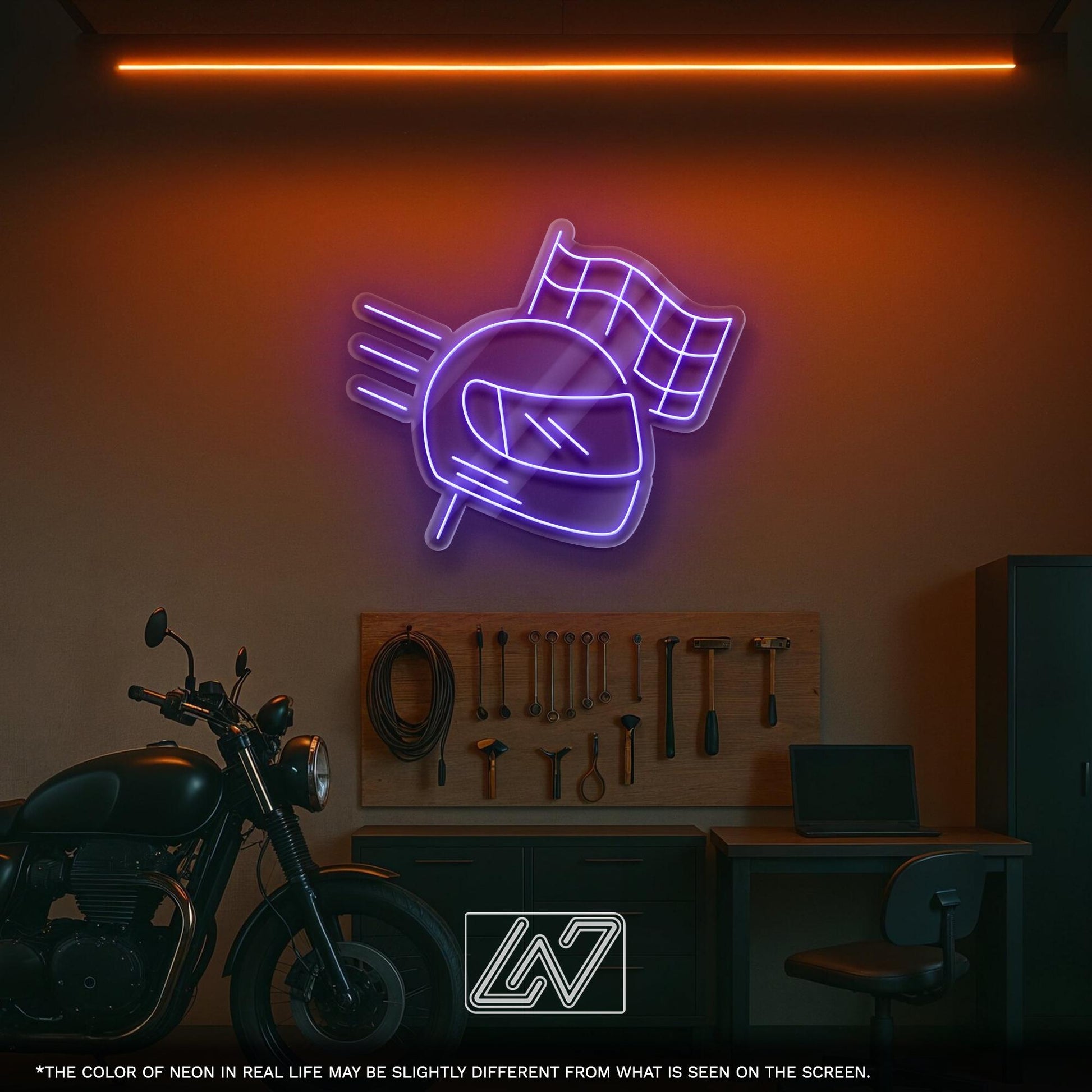Helmet LED Neon Sign - Cool Wall Light for Garage, Biker Bar, Workshop or Man Cave, Perfect Gift for Motorbike and Racing Lovers