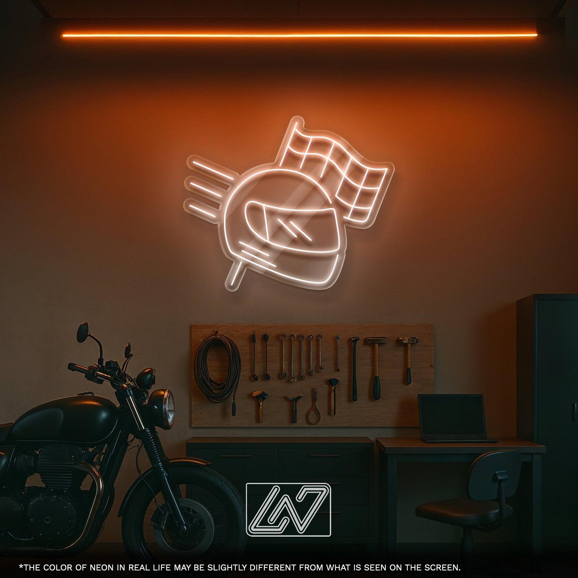 Helmet LED Neon Sign - Cool Wall Light for Garage, Biker Bar, Workshop or Man Cave, Perfect Gift for Motorbike and Racing Lovers