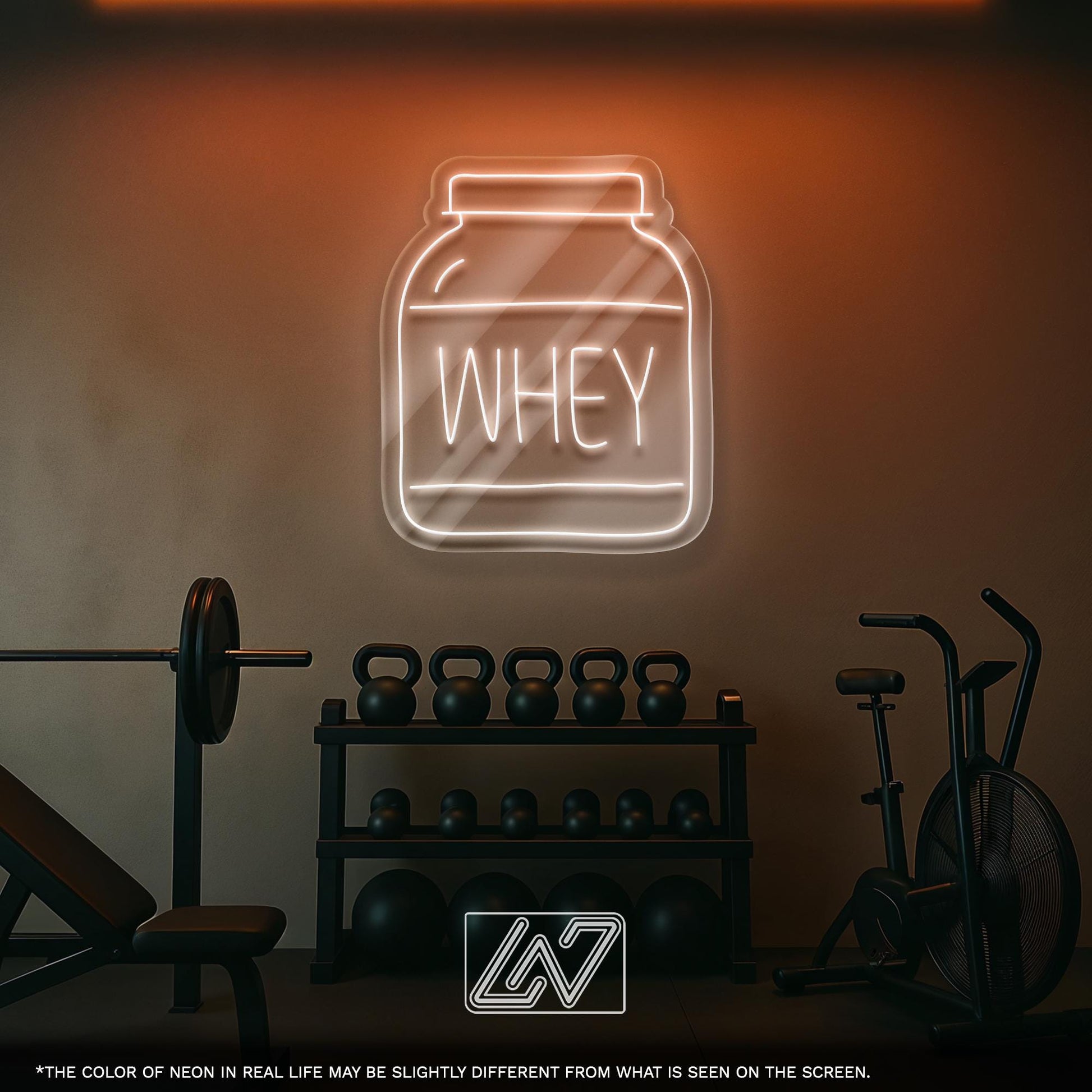 Whey Protein Neon Sign – LED Wall Light for Gym, Fitness Studio or Home Workout Zone, Unique Gift for Bodybuilders and Sport Lovers