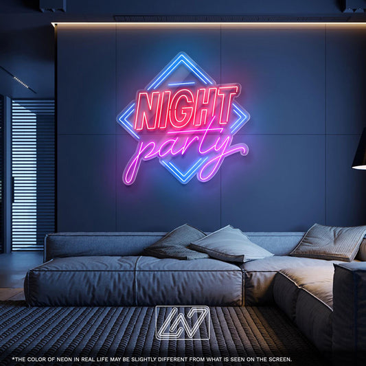 Night Party LED Neon Sign – Vibrant glowing wall light for party rooms, bars, home events or DJ setups, perfect for nightlife lovers