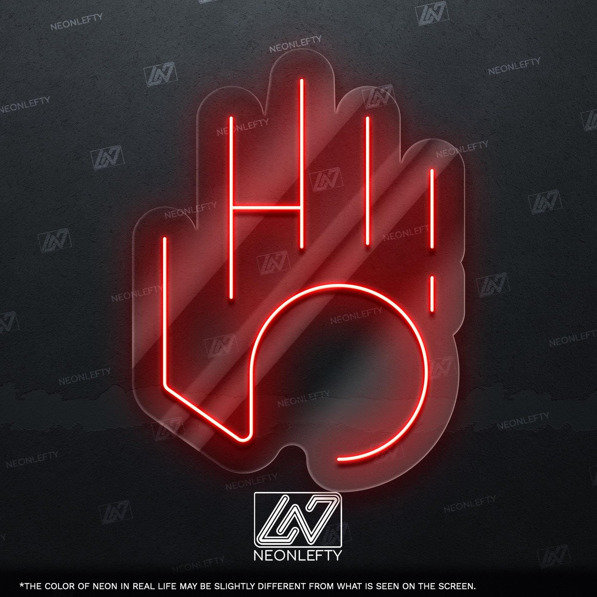High Five Neon Sign - Fun and modern LED wall decor in bright pink, perfect for offices, kids' rooms, game rooms, or creative studios