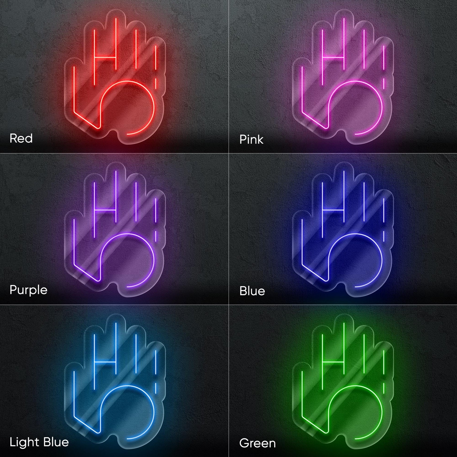 High Five Neon Sign - Fun and modern LED wall decor in bright pink, perfect for offices, kids' rooms, game rooms, or creative studios