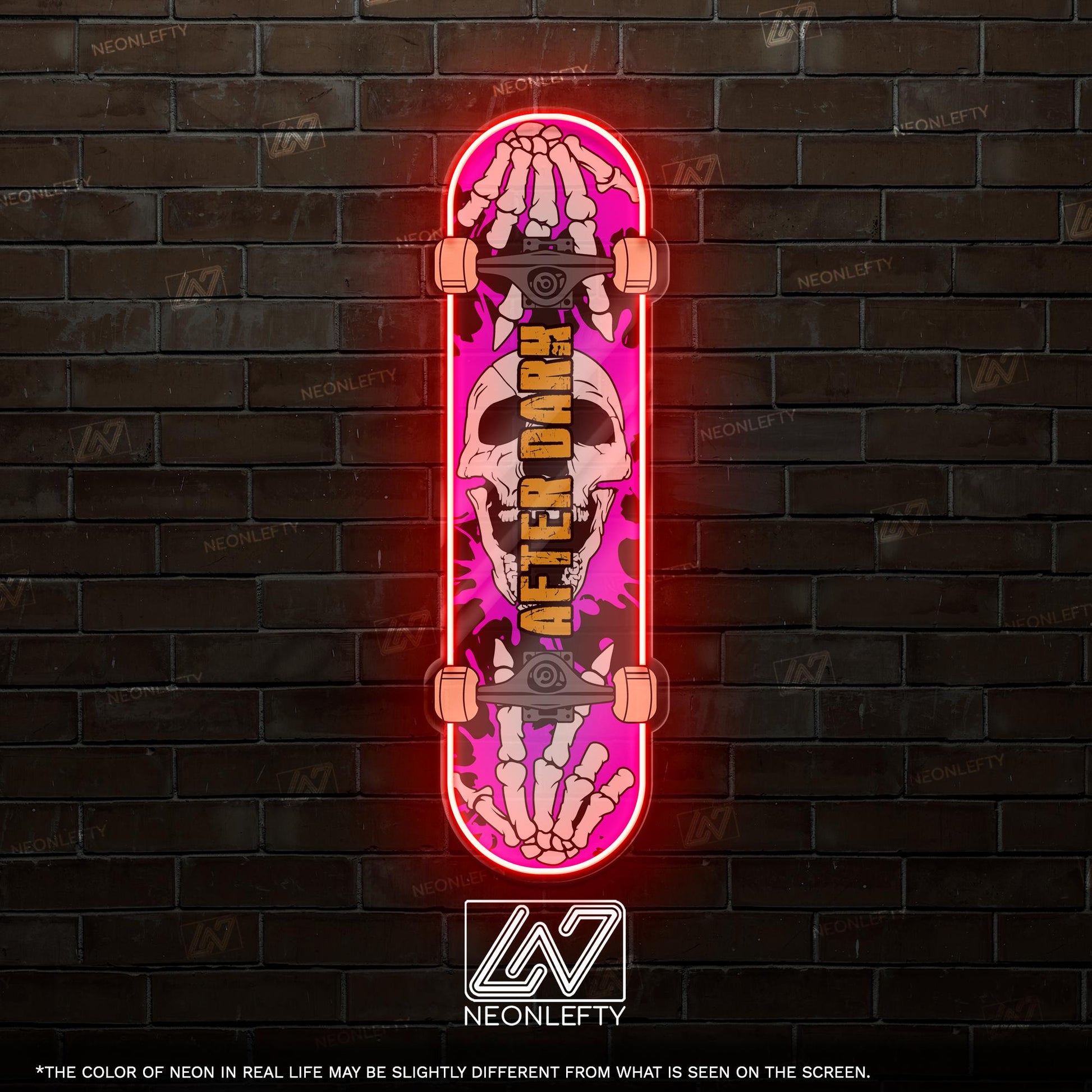 Skull Skateboard - LED Neon Sign with skeleton hands and skull theme, perfect for skate shops, teen rooms, game zones or alt-style spaces