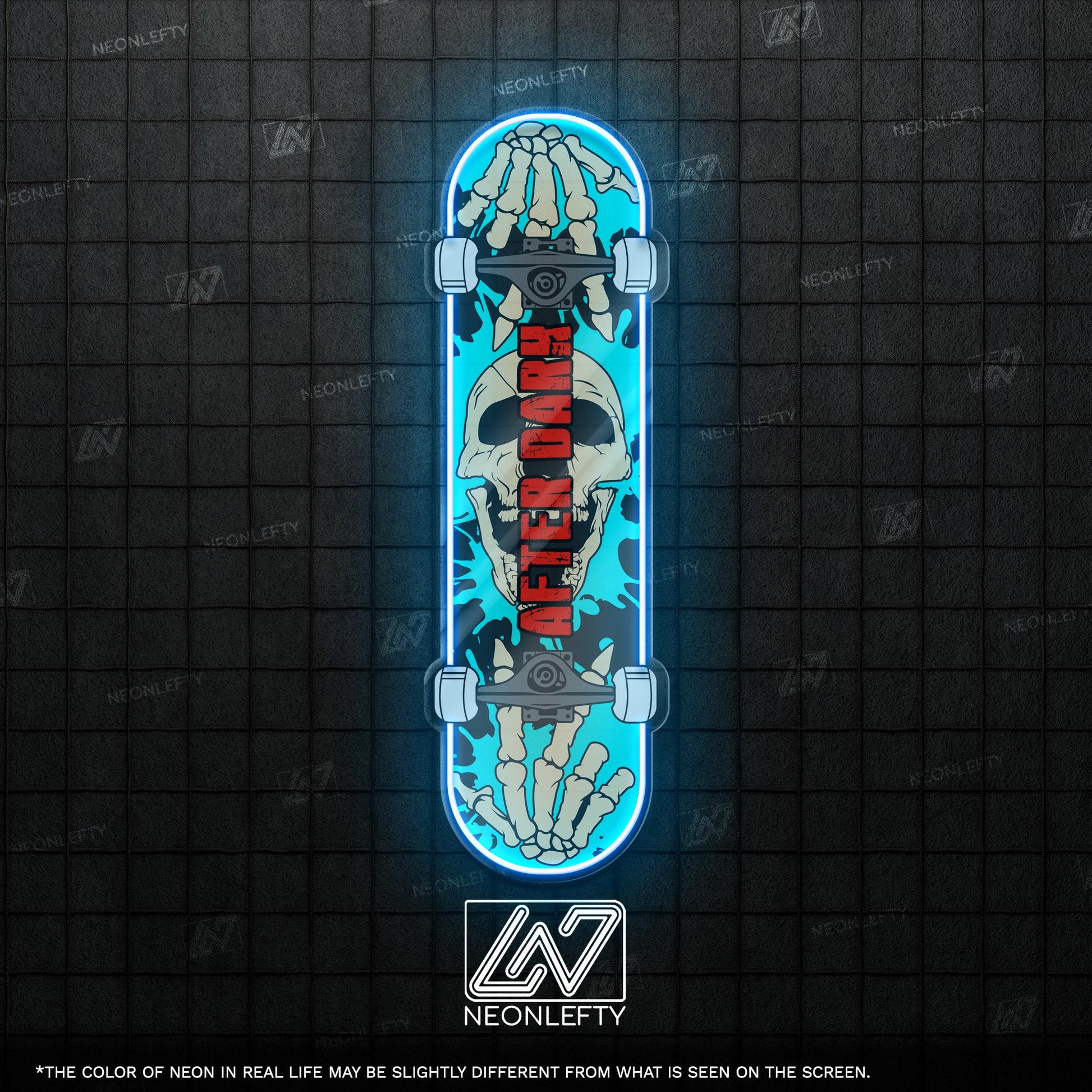Skull Skateboard - LED Neon Sign with skeleton hands and skull theme, perfect for skate shops, teen rooms, game zones or alt-style spaces
