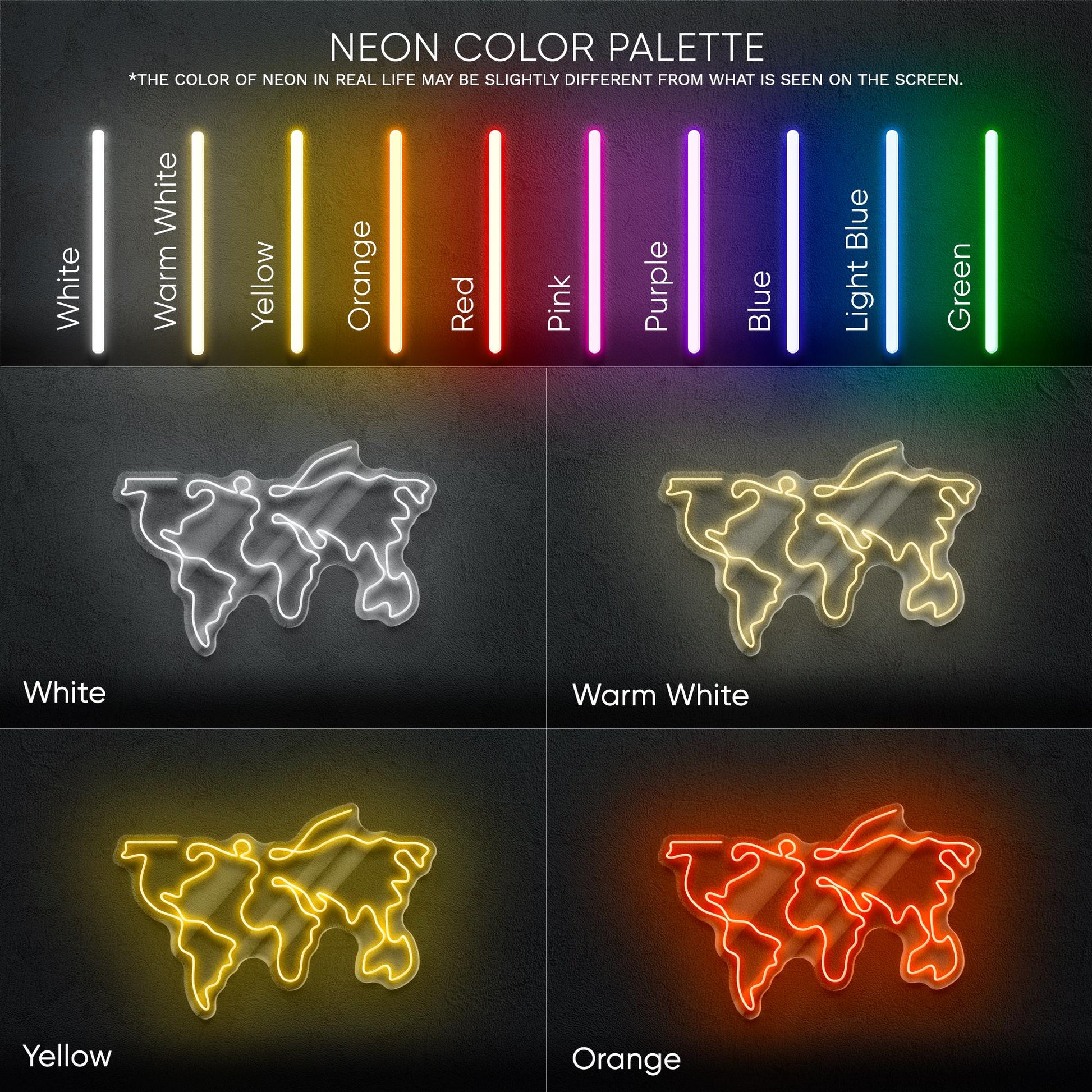 World Map - LED Neon Sign for Travel Enthusiasts and Global Decor Lovers, Unique Wall Light for Office, Study or Modern Living Space