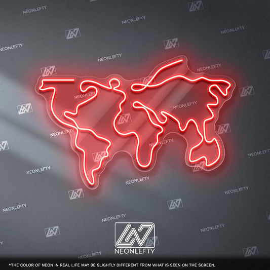 World Map - LED Neon Sign for Travel Enthusiasts and Global Decor Lovers, Unique Wall Light for Office, Study or Modern Living Space
