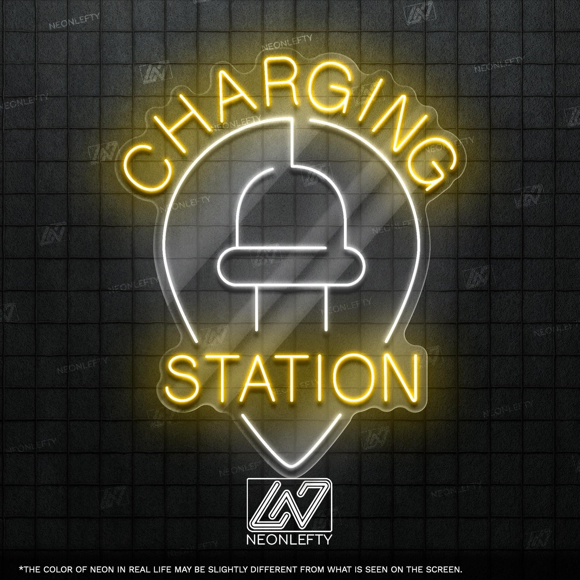 Charging Station - LED neon sign for electric vehicle charging areas, garages, parking lots or EV-friendly business spaces with clean design