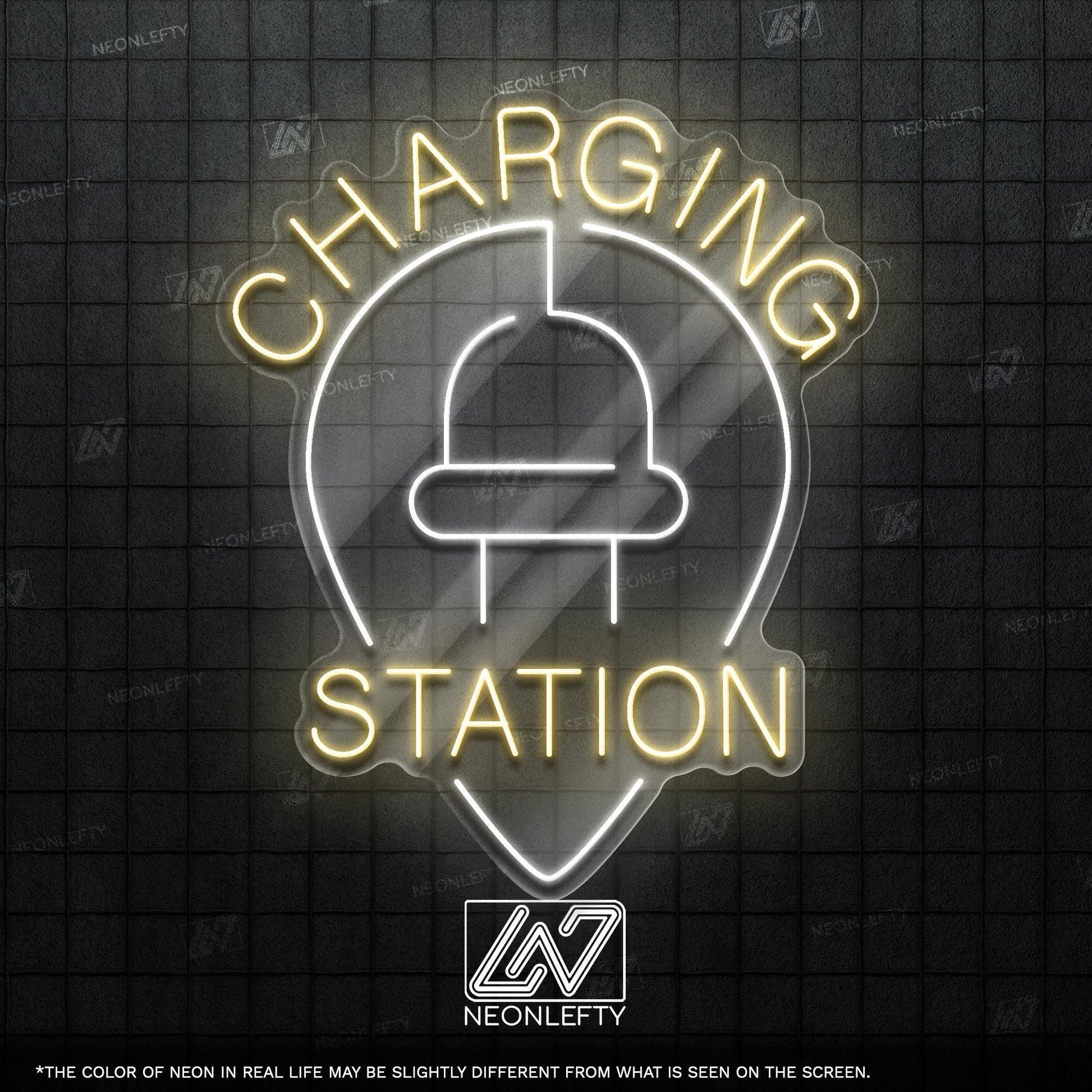 Charging Station - LED neon sign for electric vehicle charging areas, garages, parking lots or EV-friendly business spaces with clean design