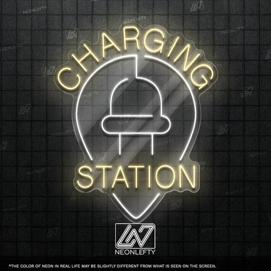 Charging Station - LED neon sign for electric vehicle charging areas, garages, parking lots or EV-friendly business spaces with clean design