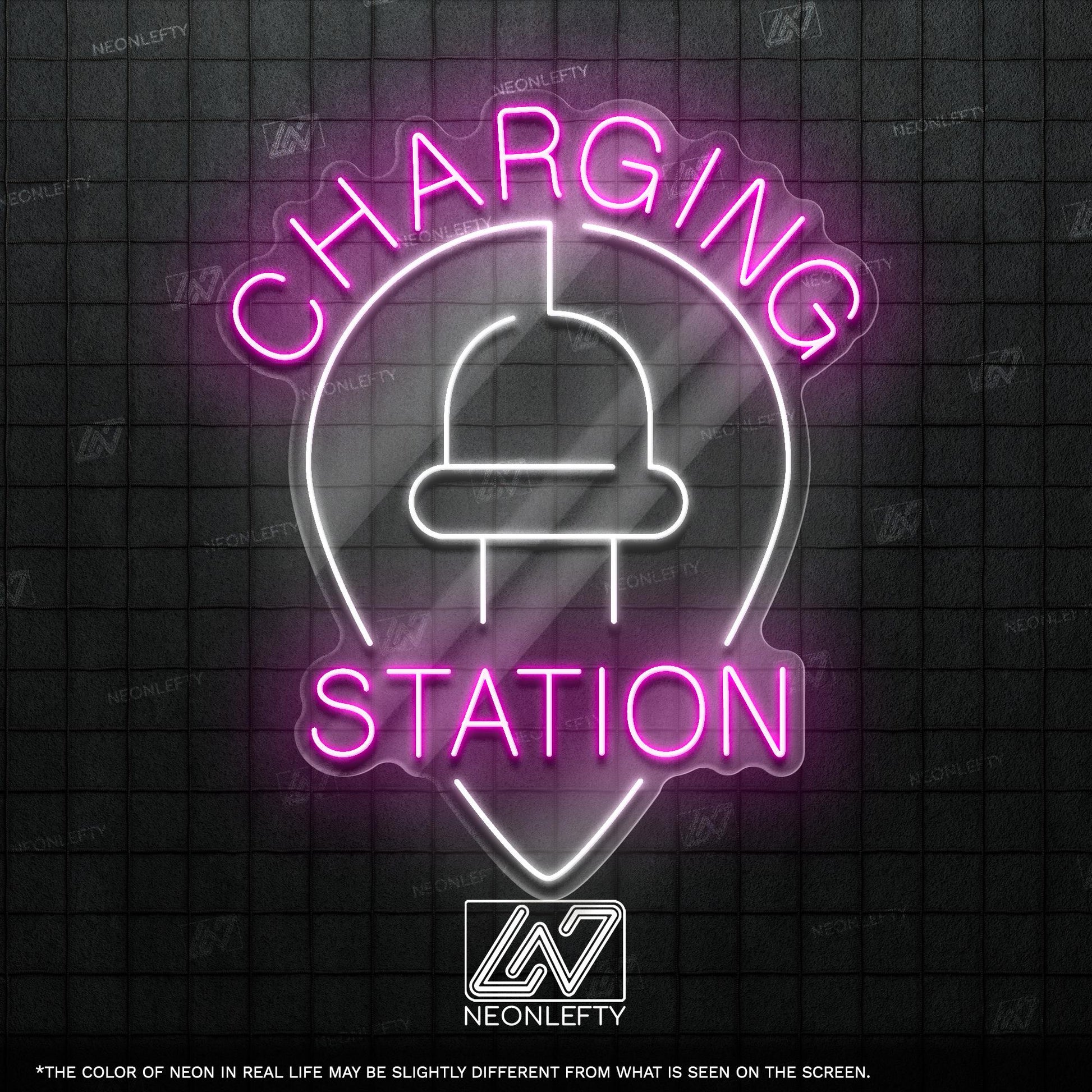 Charging Station - LED neon sign for electric vehicle charging areas, garages, parking lots or EV-friendly business spaces with clean design