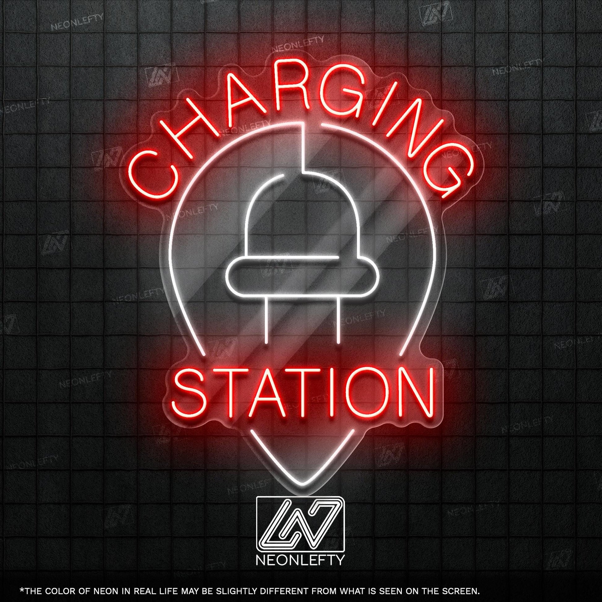 Charging Station - LED neon sign for electric vehicle charging areas, garages, parking lots or EV-friendly business spaces with clean design