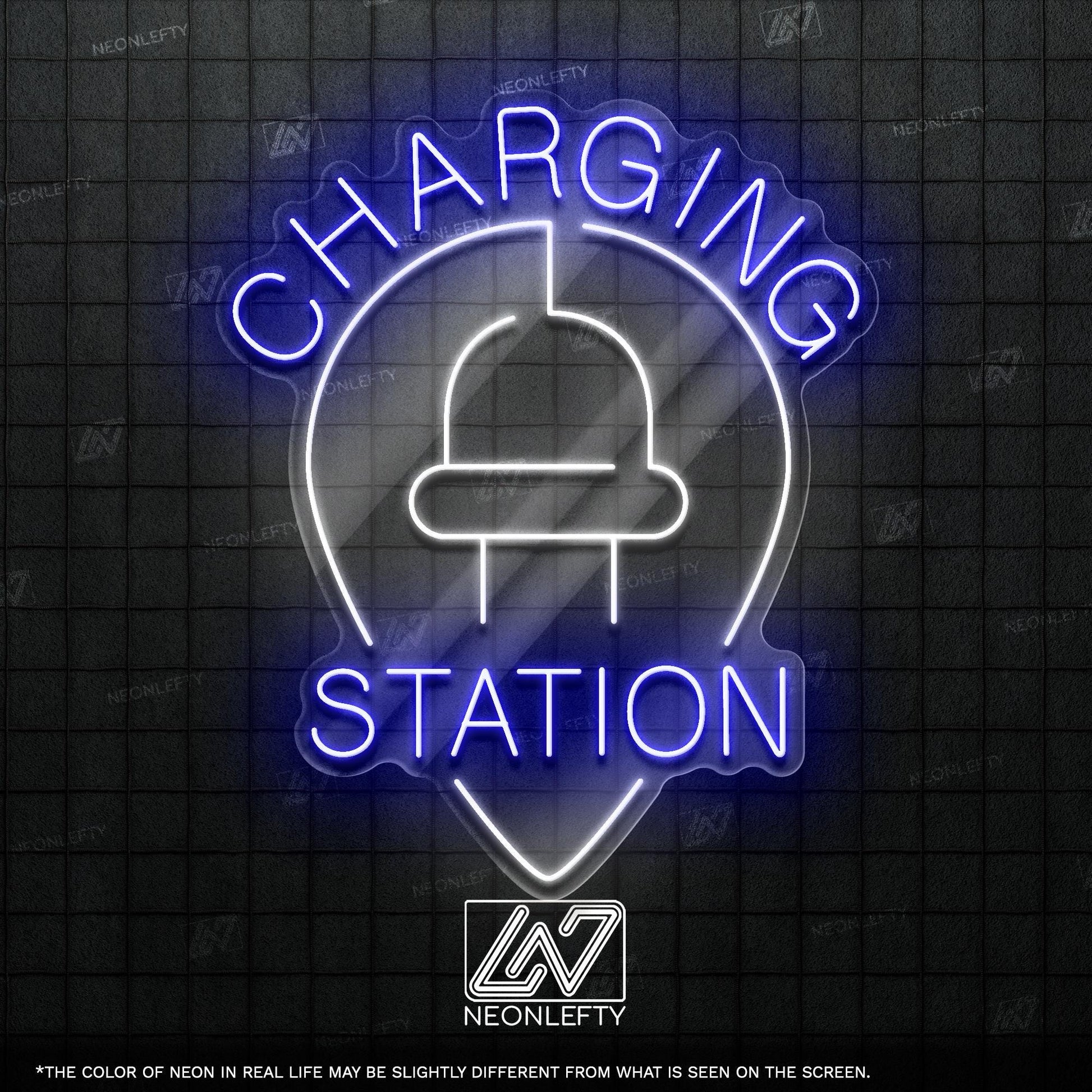 Charging Station - LED neon sign for electric vehicle charging areas, garages, parking lots or EV-friendly business spaces with clean design