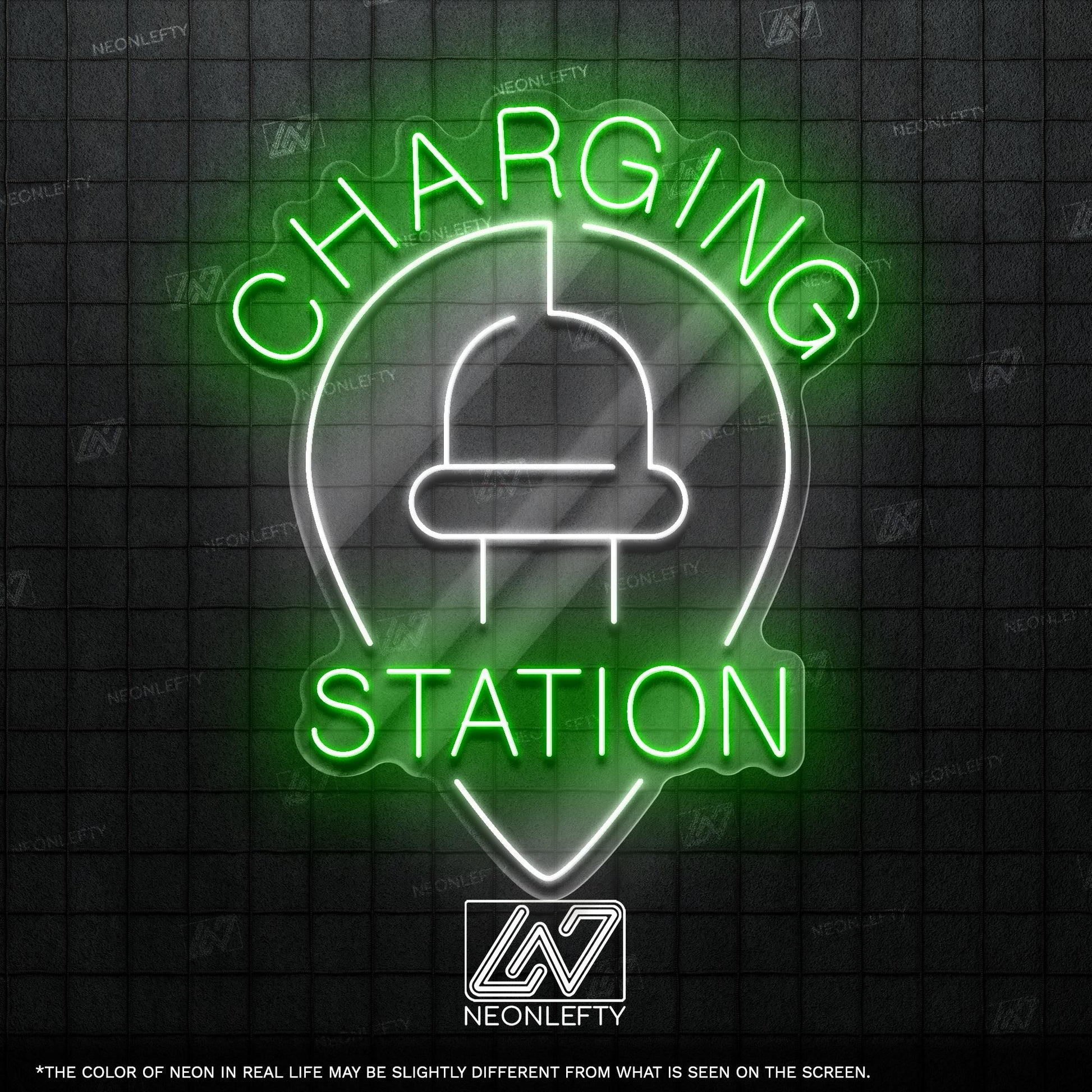 Charging Station - LED neon sign for electric vehicle charging areas, garages, parking lots or EV-friendly business spaces with clean design