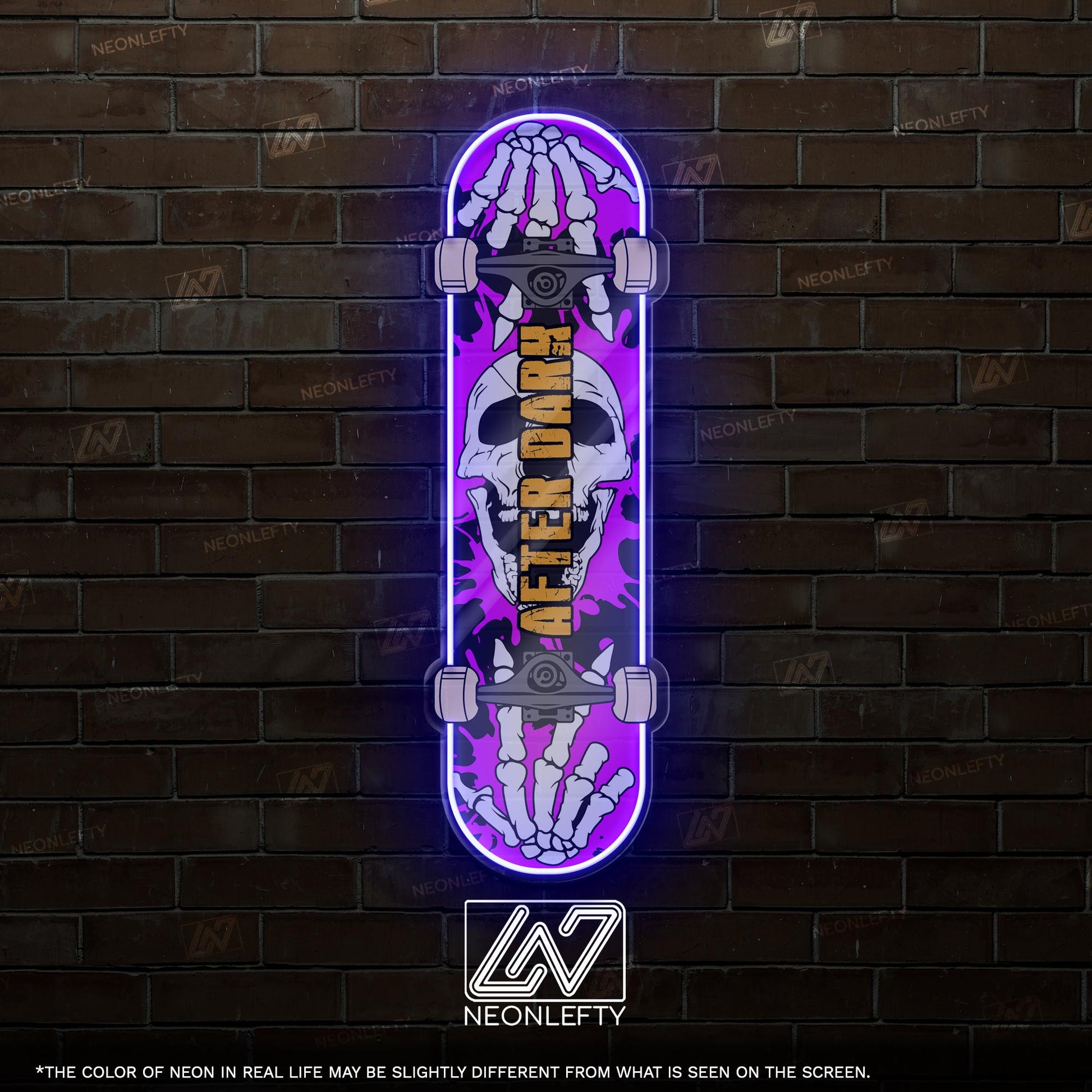 Skull Skateboard - LED Neon Sign with skeleton hands and skull theme, perfect for skate shops, teen rooms, game zones or alt-style spaces