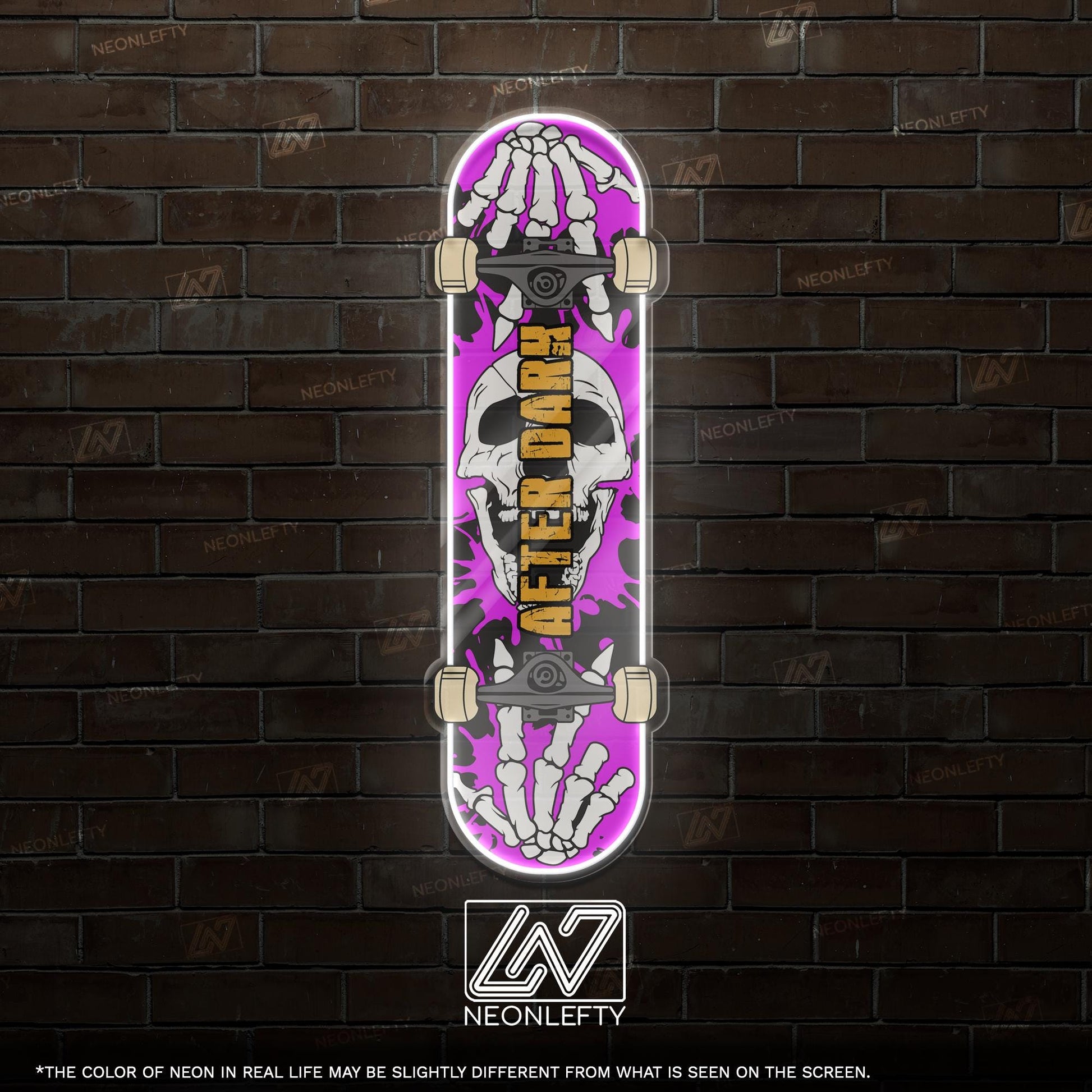 Skull Skateboard - LED Neon Sign with skeleton hands and skull theme, perfect for skate shops, teen rooms, game zones or alt-style spaces