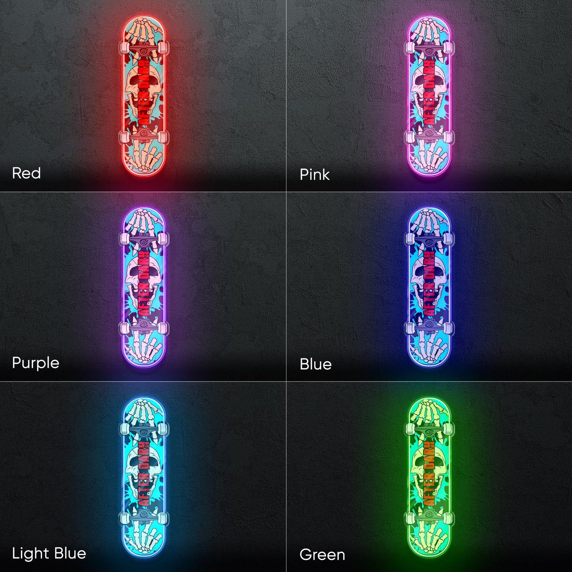 Skull Skateboard - LED Neon Sign with skeleton hands and skull theme, perfect for skate shops, teen rooms, game zones or alt-style spaces