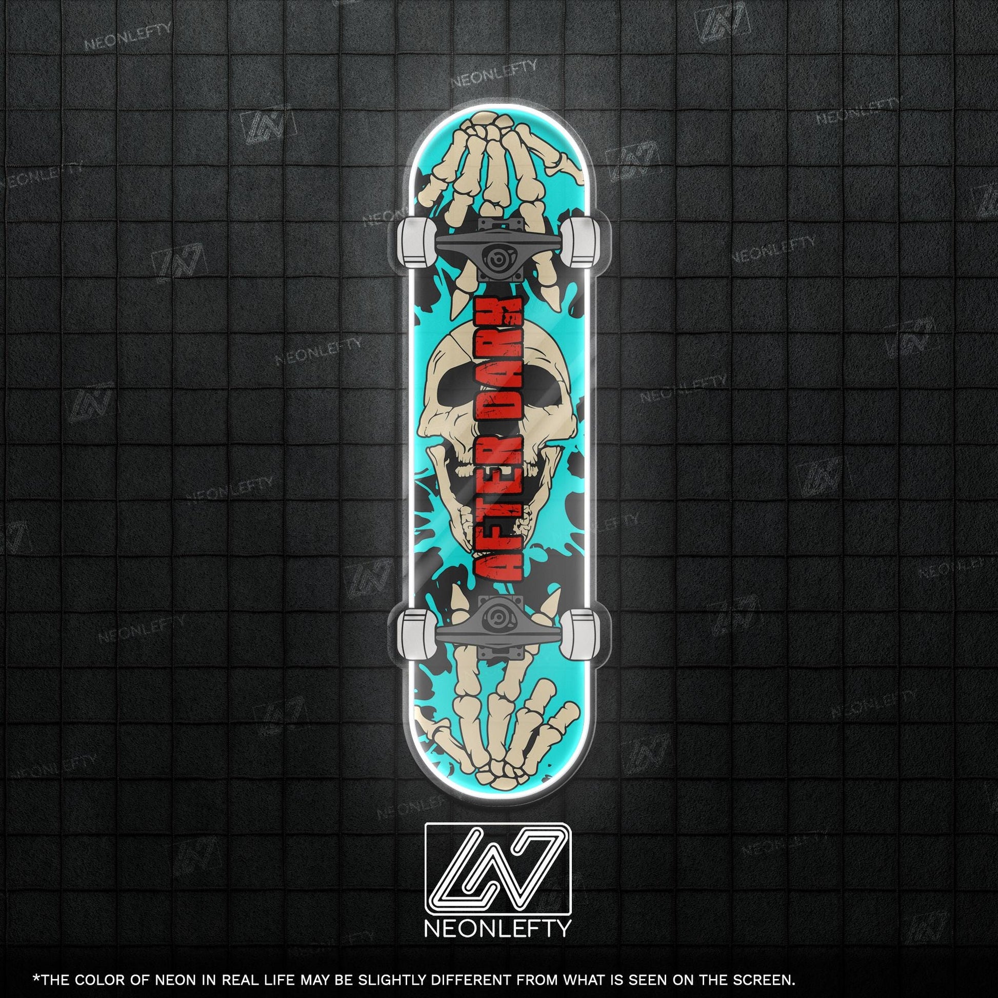Skull Skateboard - LED Neon Sign with skeleton hands and skull theme, perfect for skate shops, teen rooms, game zones or alt-style spaces