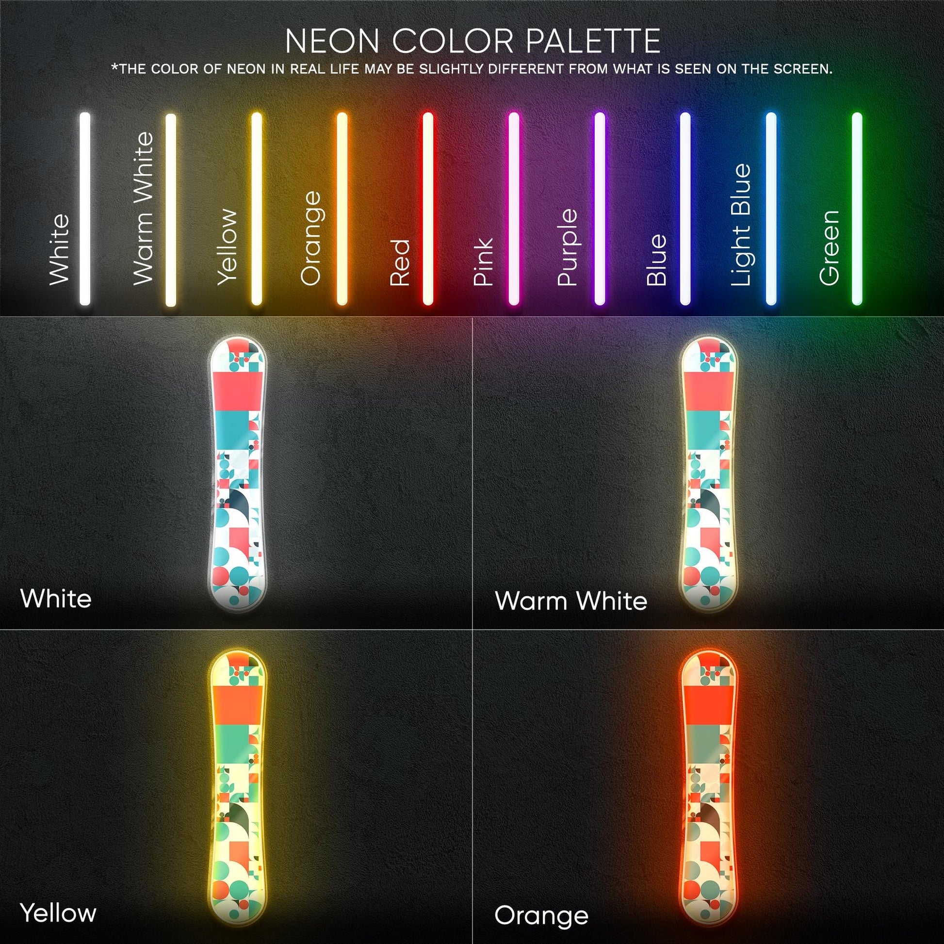 Custom Snowboard - LED Neon Sign wall decor with abstract pattern, perfect for ski lodges, sport shops, winter cabins, themed spaces