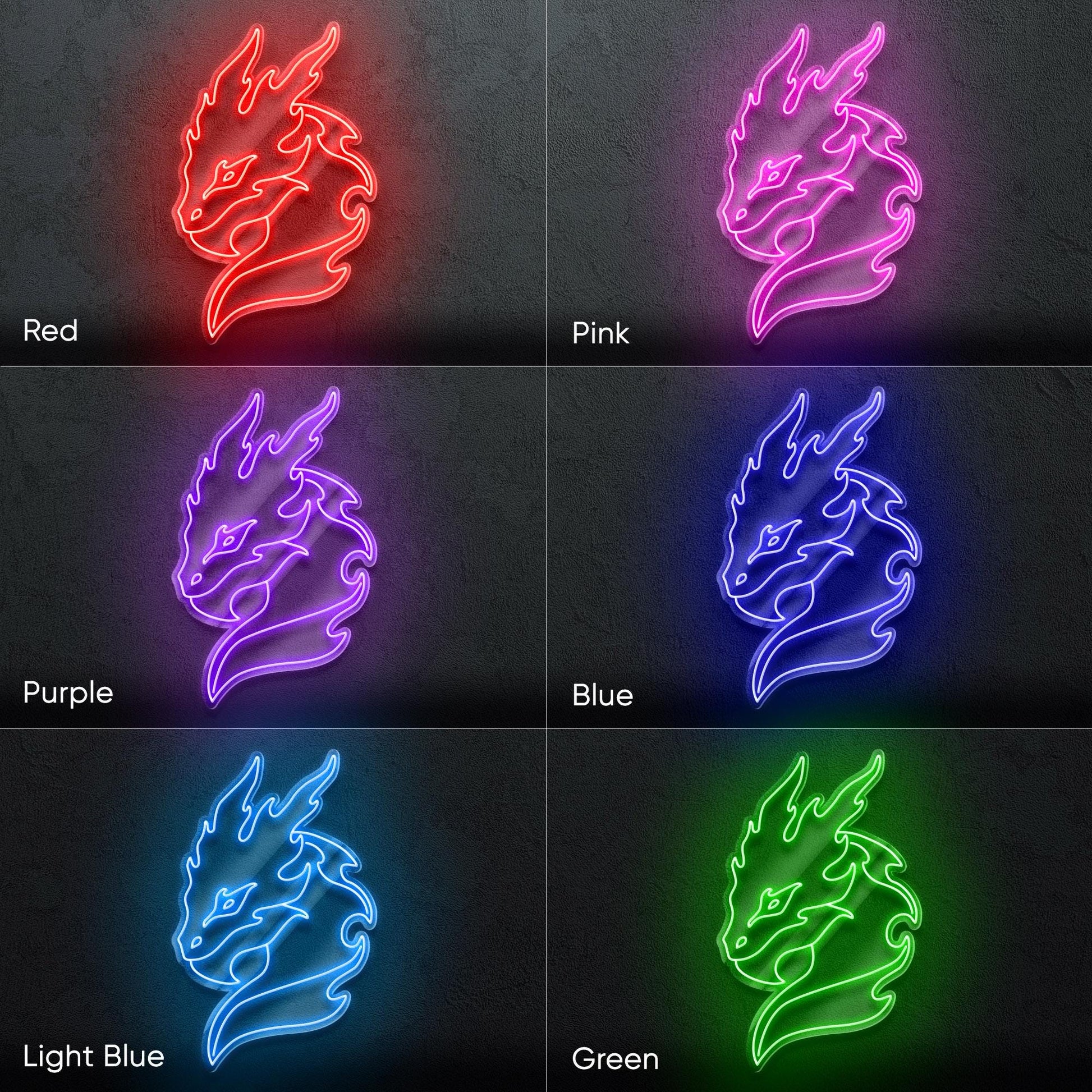 Dragon - LED neon sign with flaming dragon head design for game rooms, fantasy-themed decor, man caves or anime and mythology lover’s space