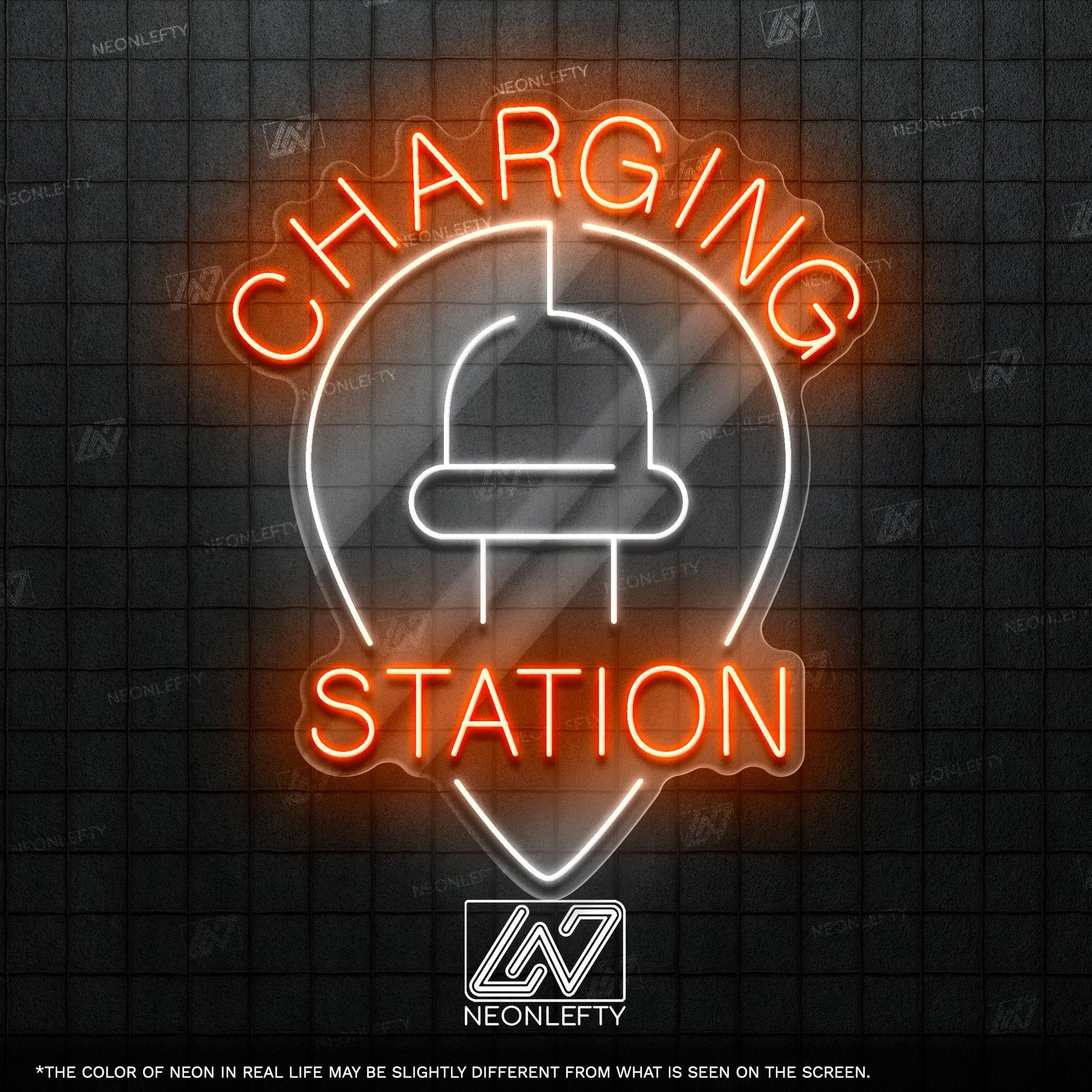 Charging Station - LED neon sign for electric vehicle charging areas, garages, parking lots or EV-friendly business spaces with clean design