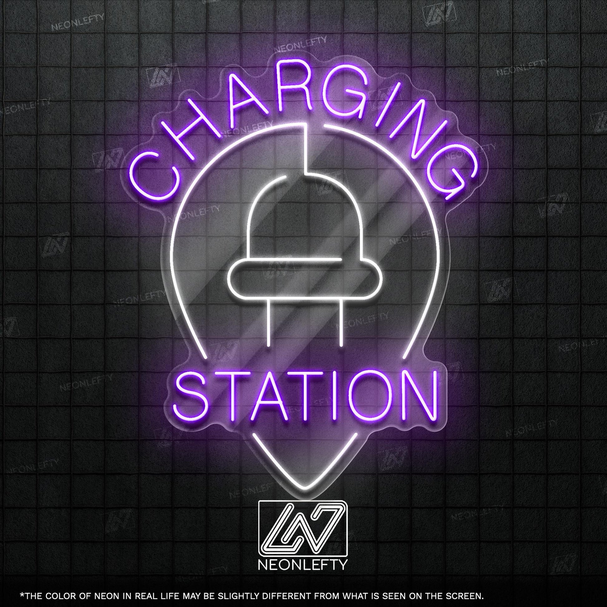 Charging Station - LED neon sign for electric vehicle charging areas, garages, parking lots or EV-friendly business spaces with clean design
