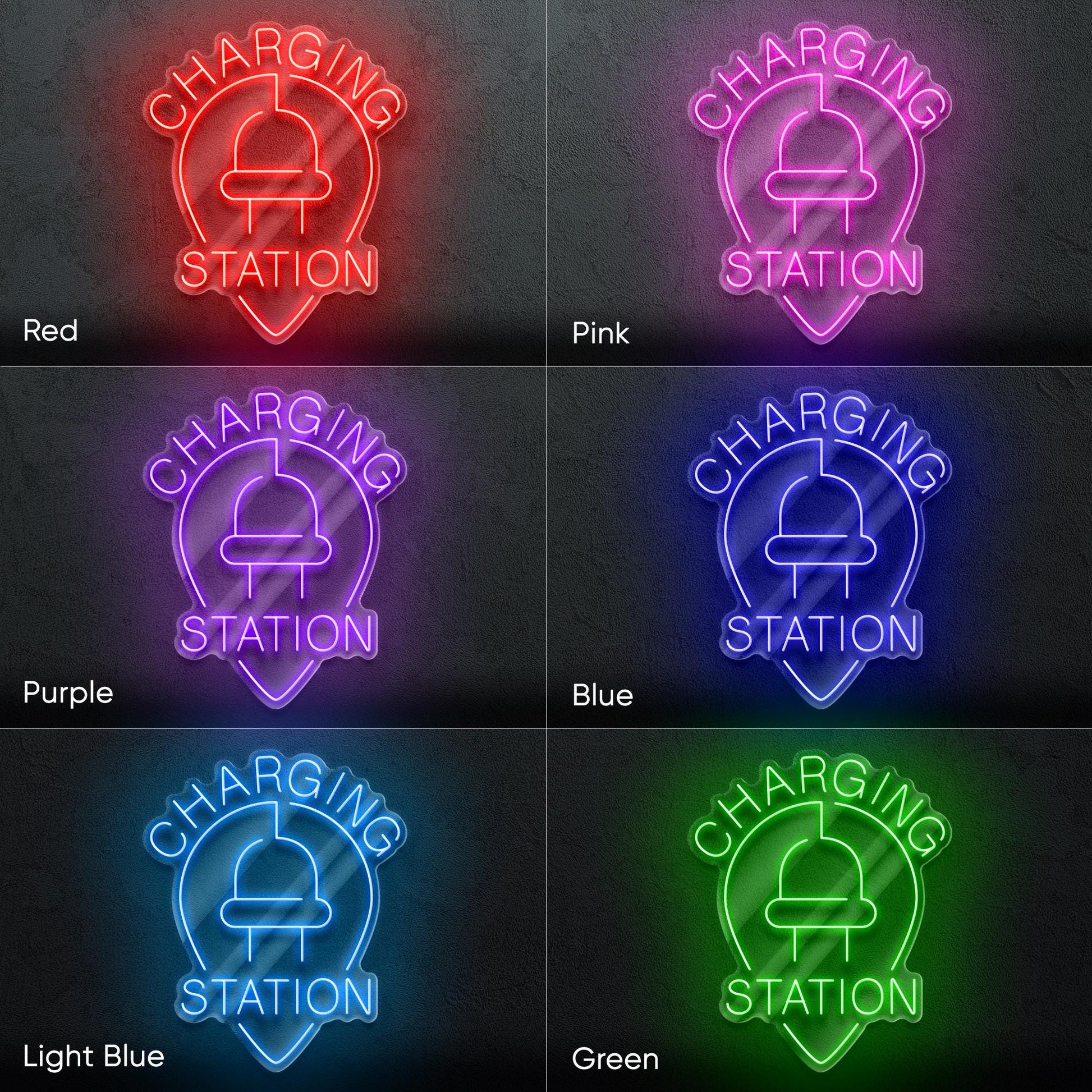 Charging Station - LED neon sign for electric vehicle charging areas, garages, parking lots or EV-friendly business spaces with clean design