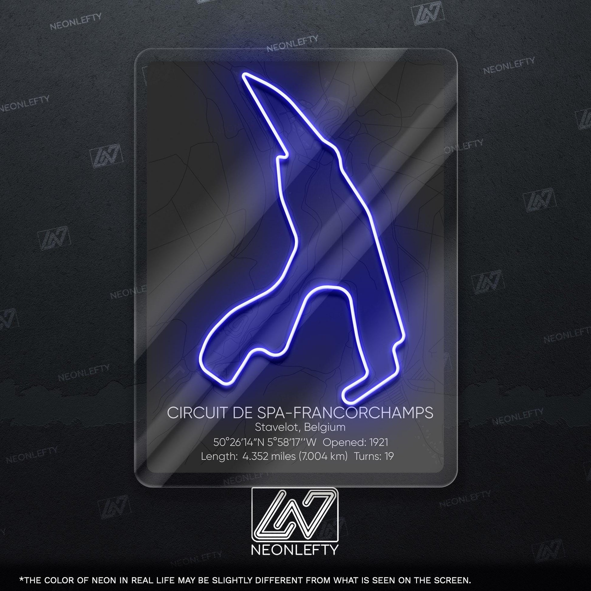 Spa Circuit Neon Sign - Legendary racing wall art inspired by Circuit de Spa-Francorchamps, perfect for garage, man cave, motorsport lover's