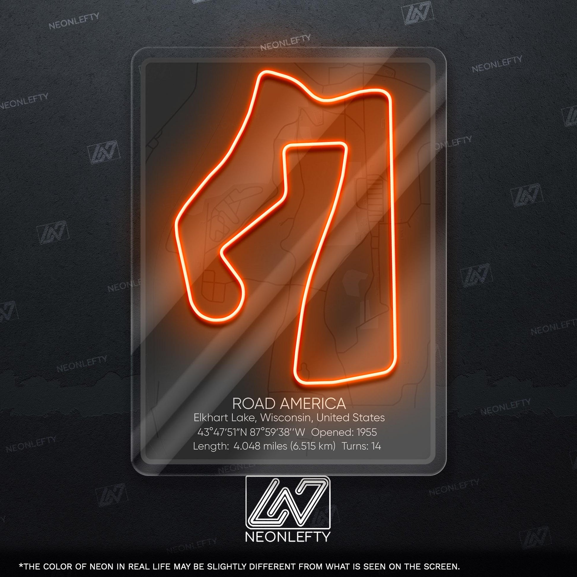 Road America Neon Sign - Classic American race track wall decor for motorsport fans, perfect for garage, man cave, racing-themed room