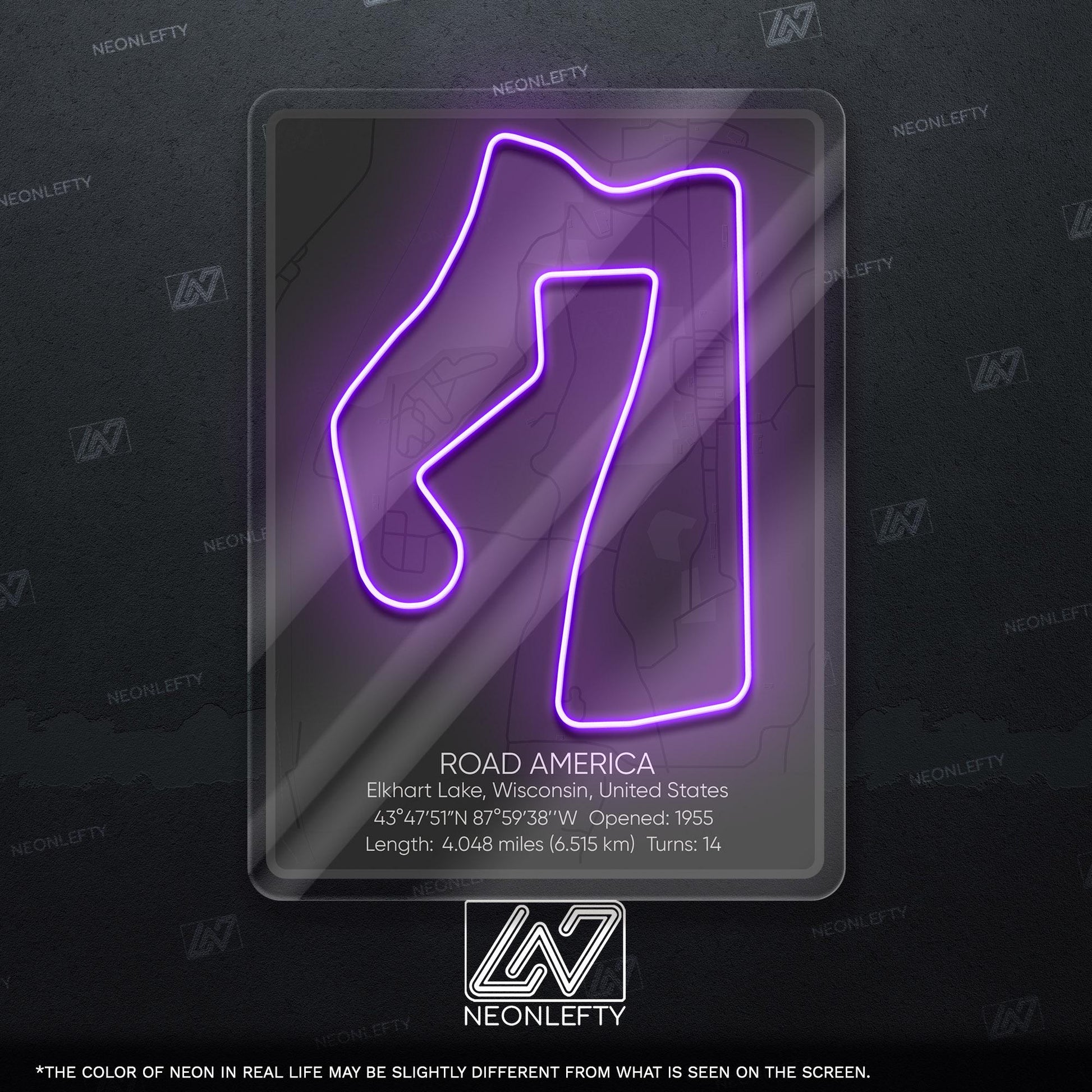 Road America Neon Sign - Classic American race track wall decor for motorsport fans, perfect for garage, man cave, racing-themed room