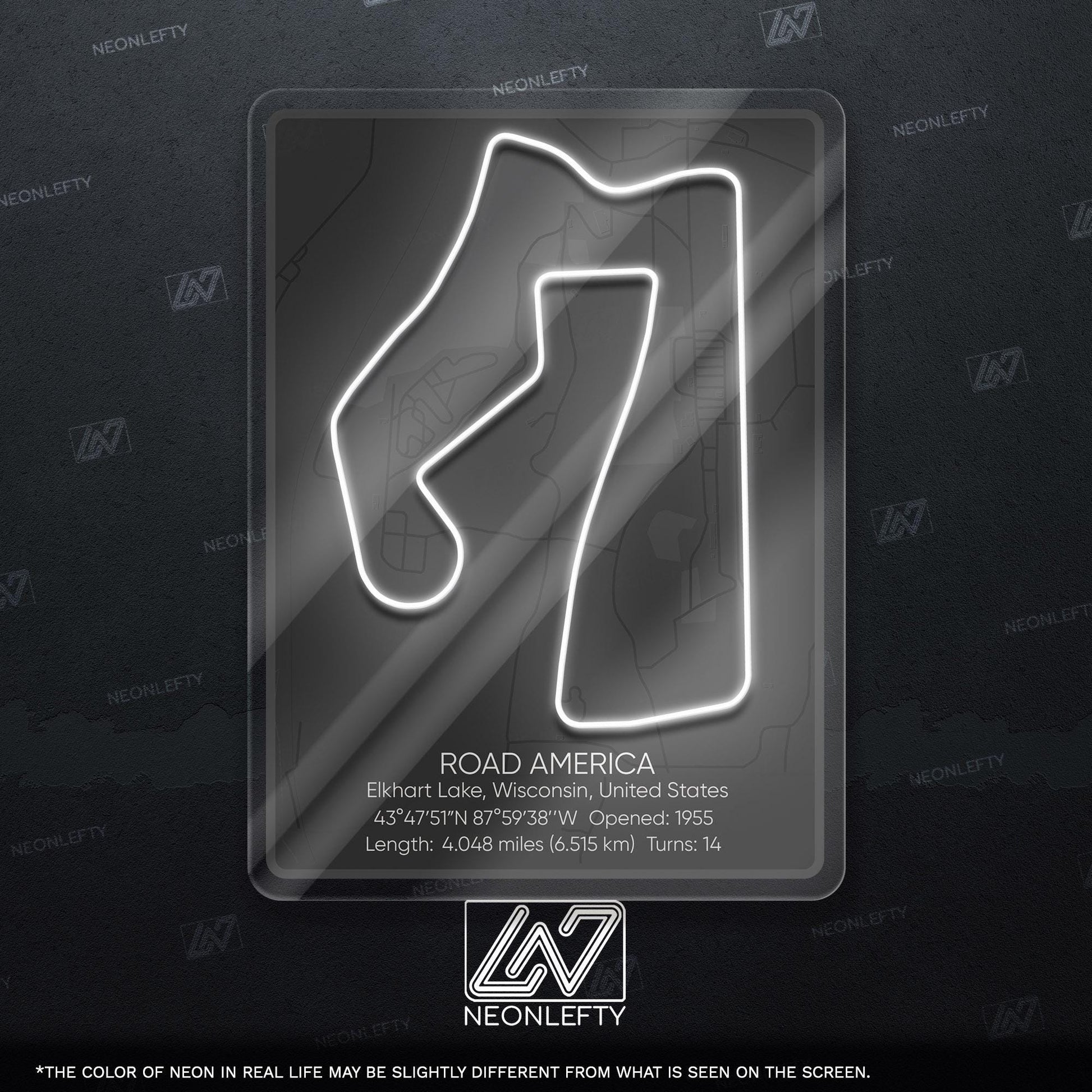 Road America Neon Sign - Classic American race track wall decor for motorsport fans, perfect for garage, man cave, racing-themed room