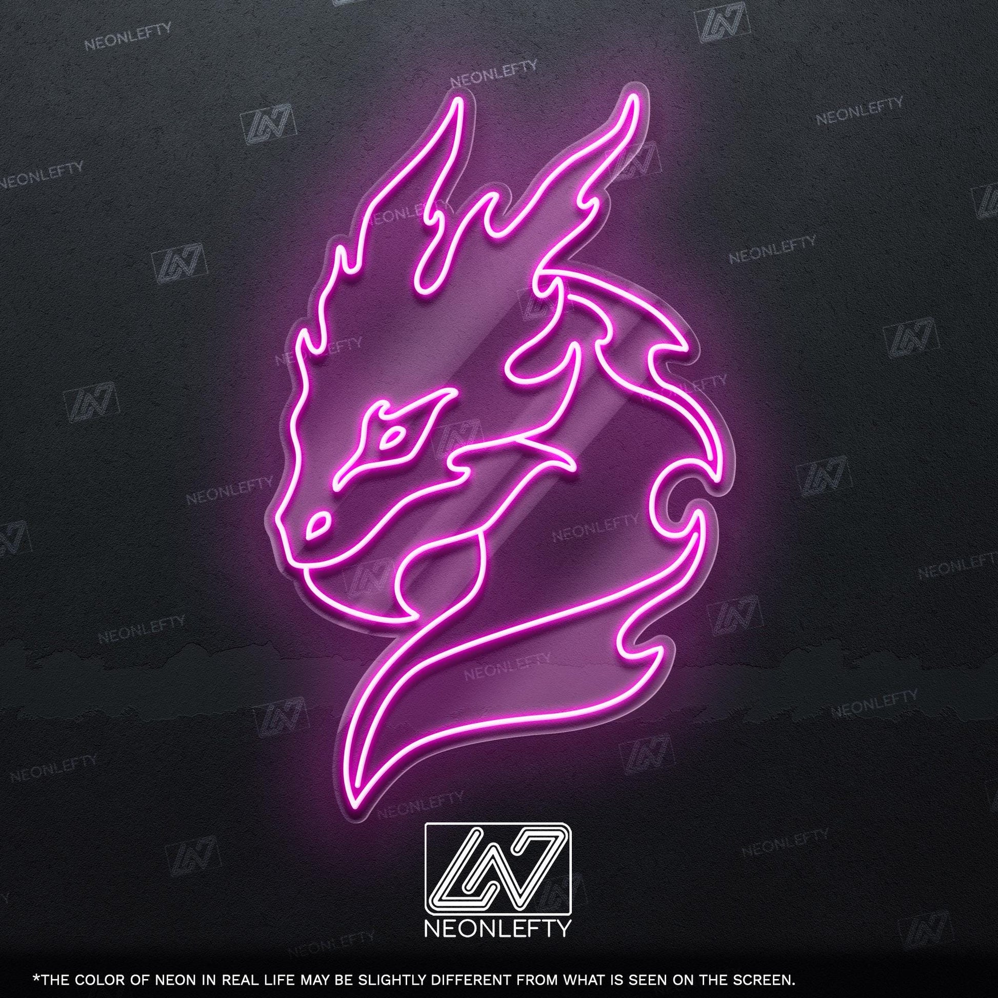 Dragon - LED neon sign with flaming dragon head design for game rooms, fantasy-themed decor, man caves or anime and mythology lover’s space