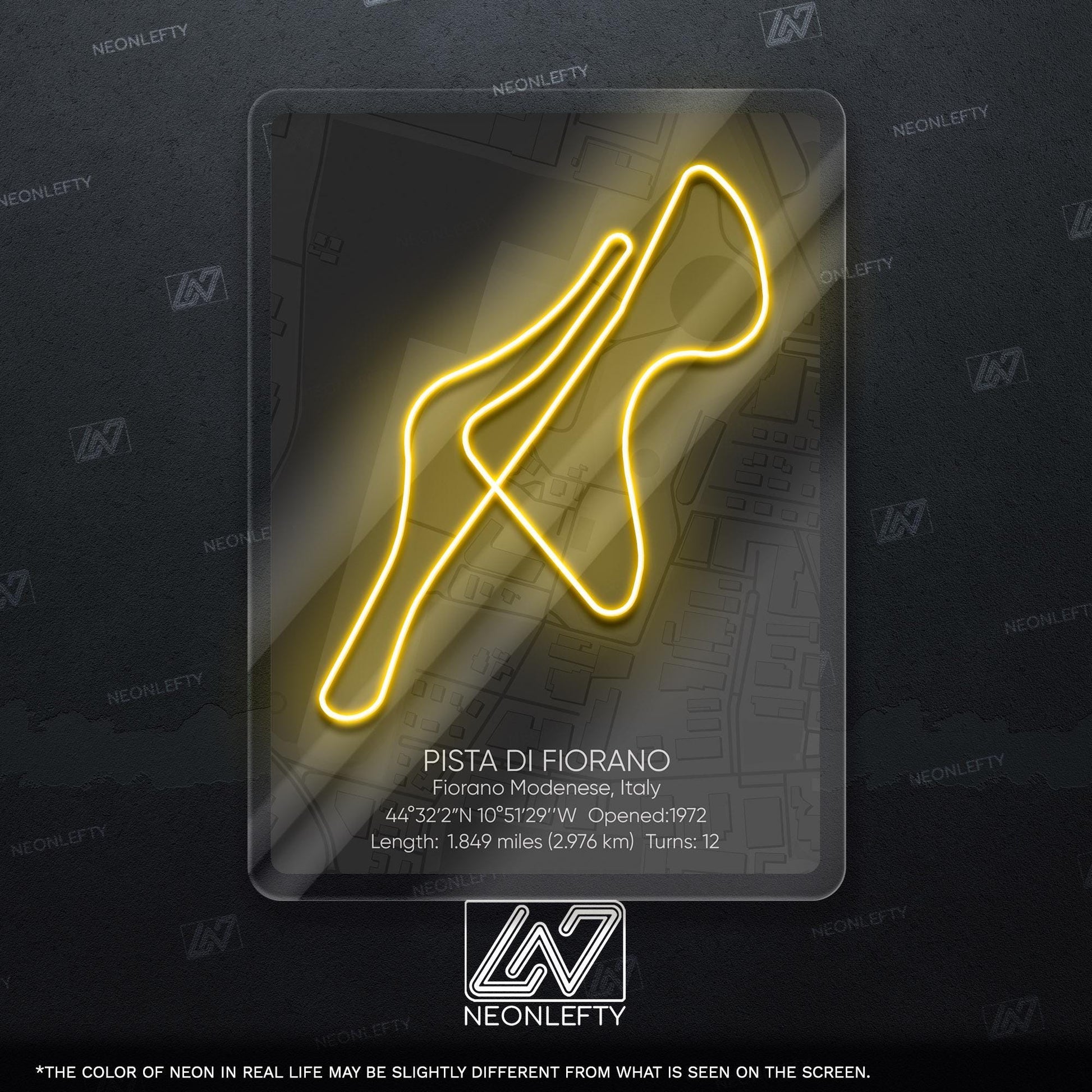 Fiorano Circuit Neon Sign - Iconic Ferrari test track wall art from Italy, perfect for garage, man cave, motorsport room, racing enthusiast