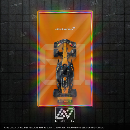 F1 McLaren Car - LED neon sign with top view race car design perfect for motorsport lovers, man caves, game rooms or Formula 1 themed decor