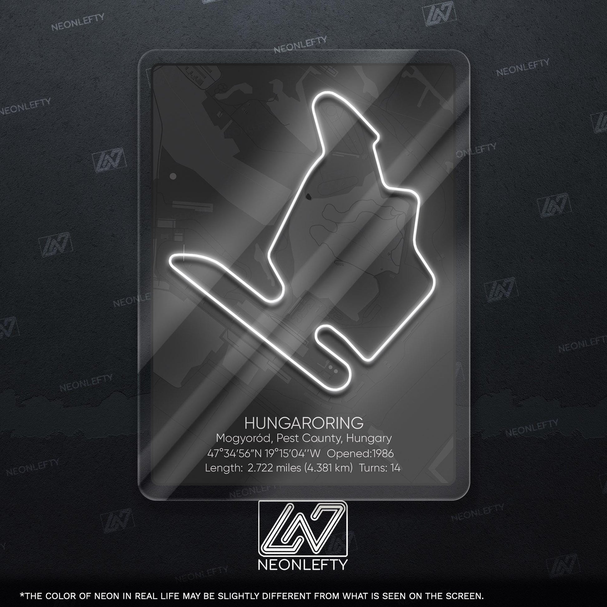 Hungaroring Neon Sign - Legendary Hungarian Formula 1 circuit art for racing fans, perfect for garage, man cave, office or motorsport room