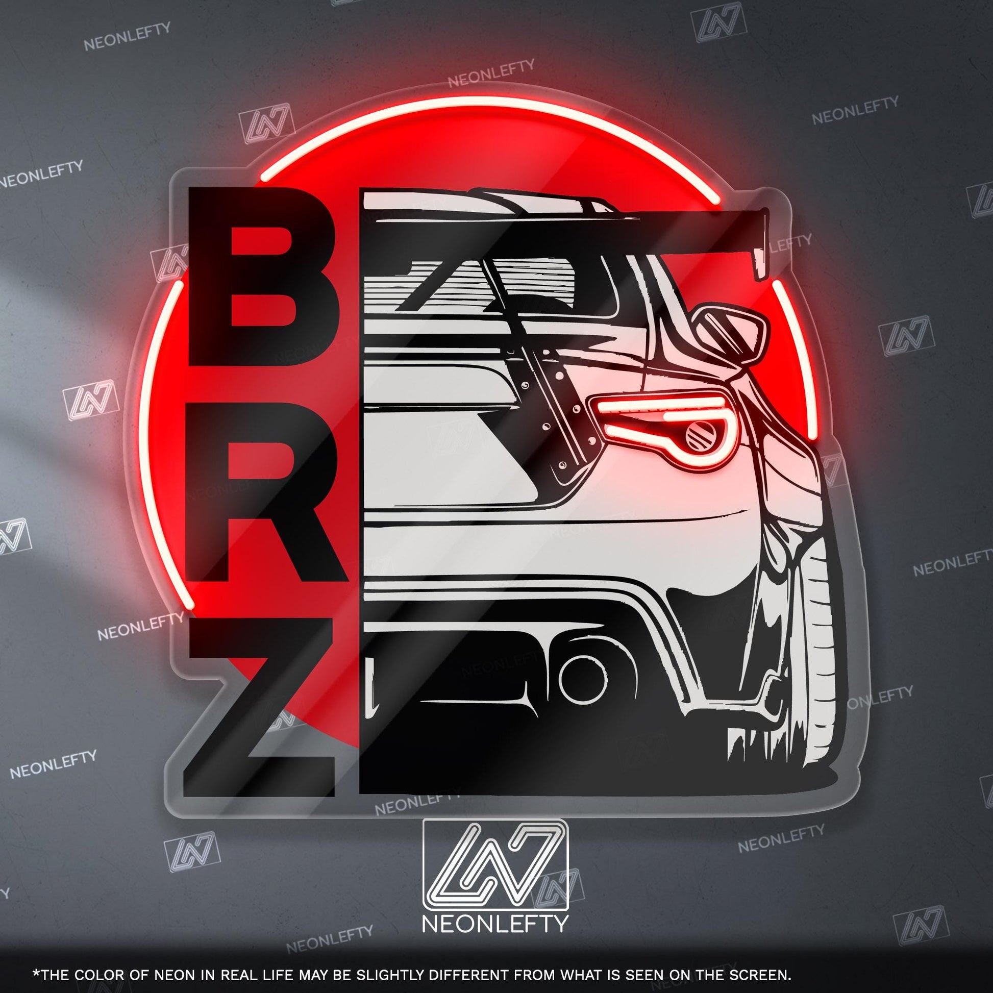 Subaru BRZ Neon Sign - JDM-inspired wall art featuring the iconic BRZ rear view, perfect for garage, man cave, car studio, tuner enthusiast