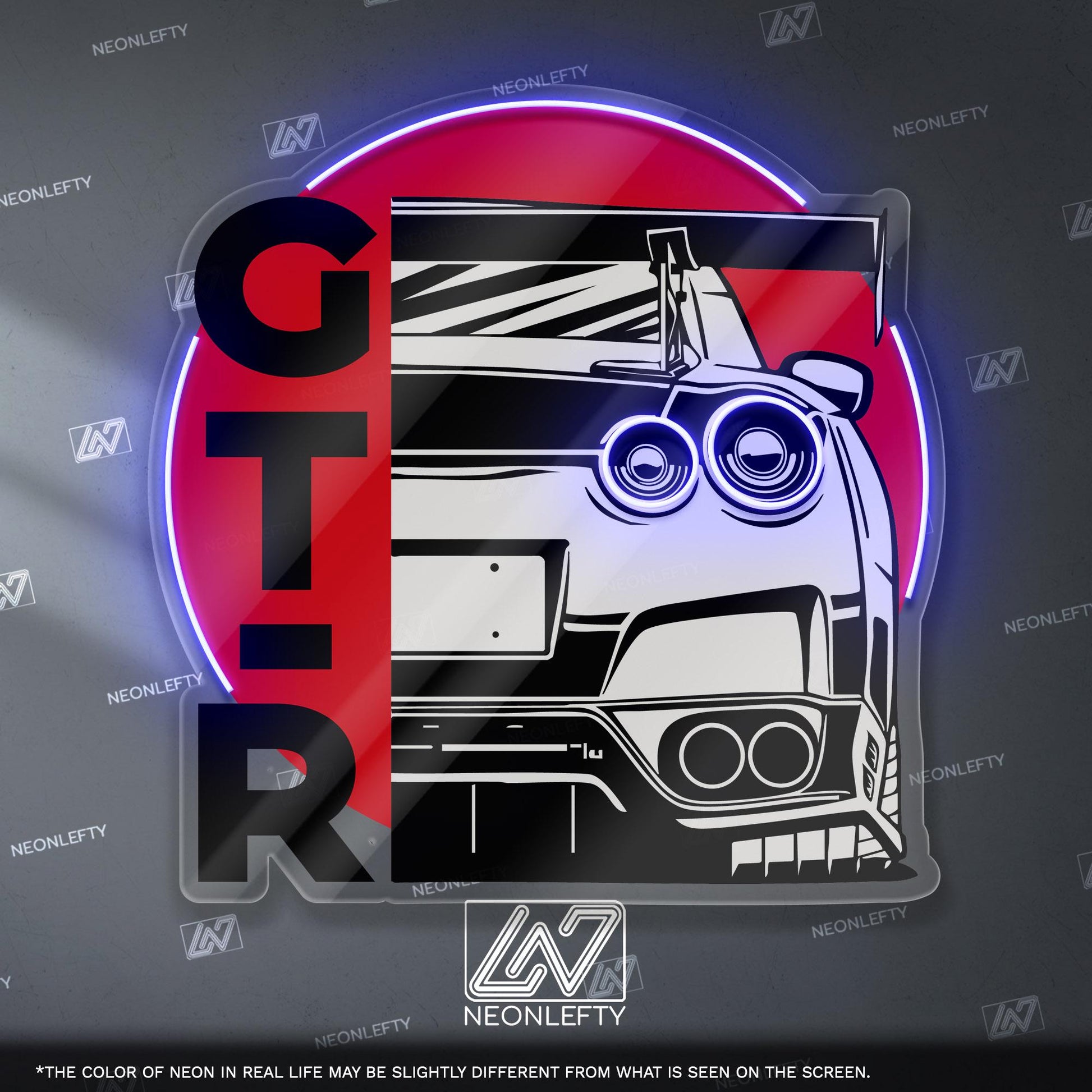Nissan GT-R Neon Sign - JDM wall art featuring rear view of iconic supercar, perfect for garage, man cave, tuner studio or car lover space
