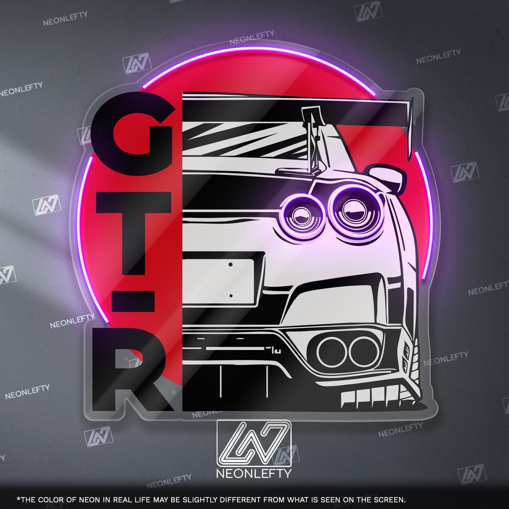 Nissan GT-R Neon Sign - JDM wall art featuring rear view of iconic supercar, perfect for garage, man cave, tuner studio or car lover space