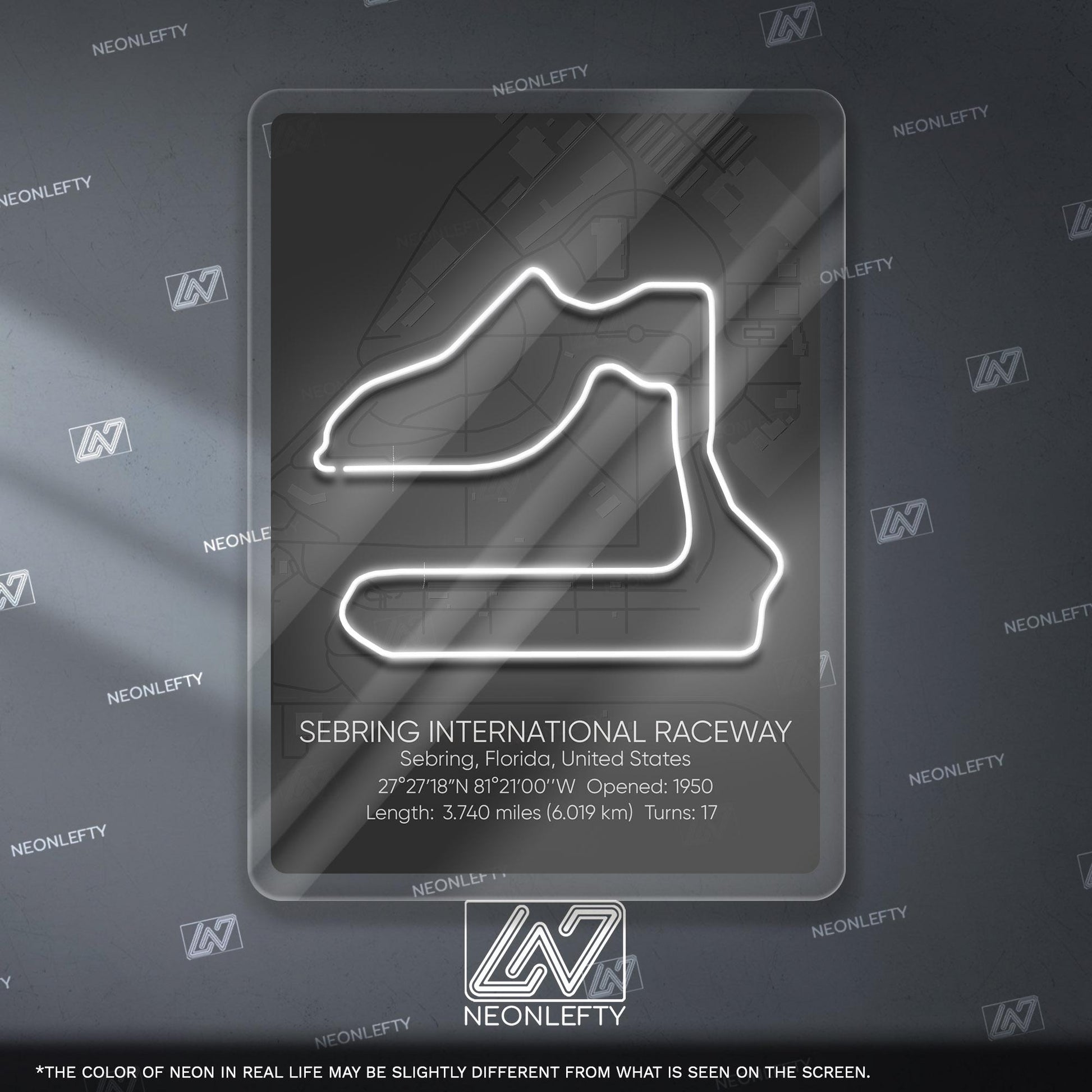 Sebring Neon Sign - Iconic motorsport wall decor inspired by Sebring International Raceway, perfect for garage, man cave or racing fan space
