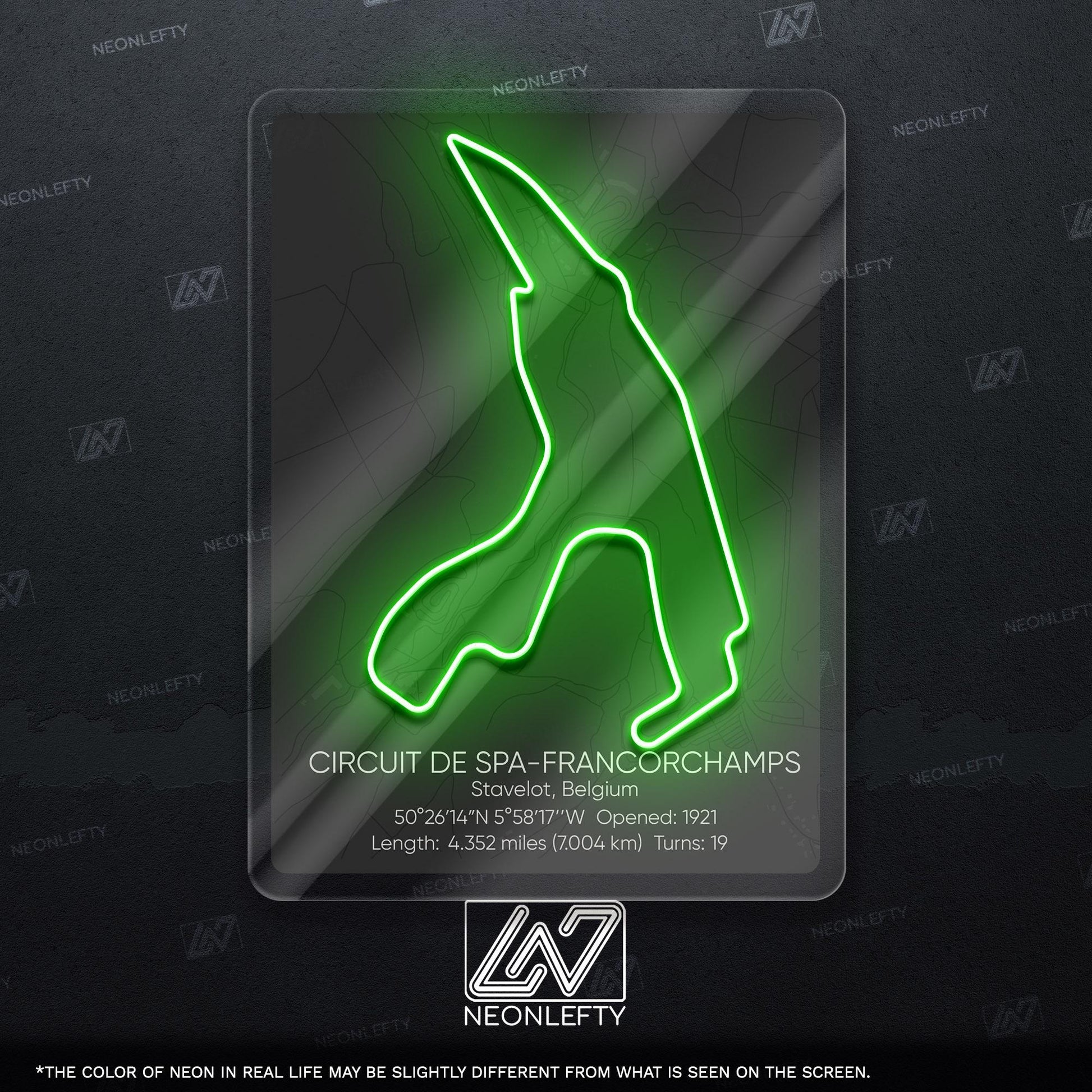 Spa Circuit Neon Sign - Legendary racing wall art inspired by Circuit de Spa-Francorchamps, perfect for garage, man cave, motorsport lover's