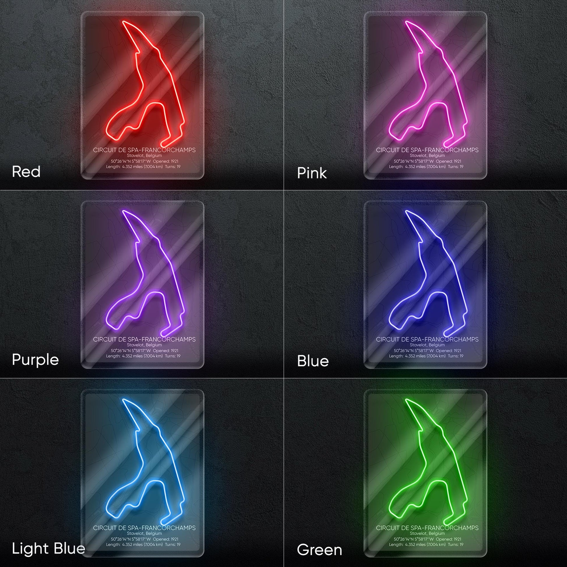 Spa Circuit Neon Sign - Legendary racing wall art inspired by Circuit de Spa-Francorchamps, perfect for garage, man cave, motorsport lover's