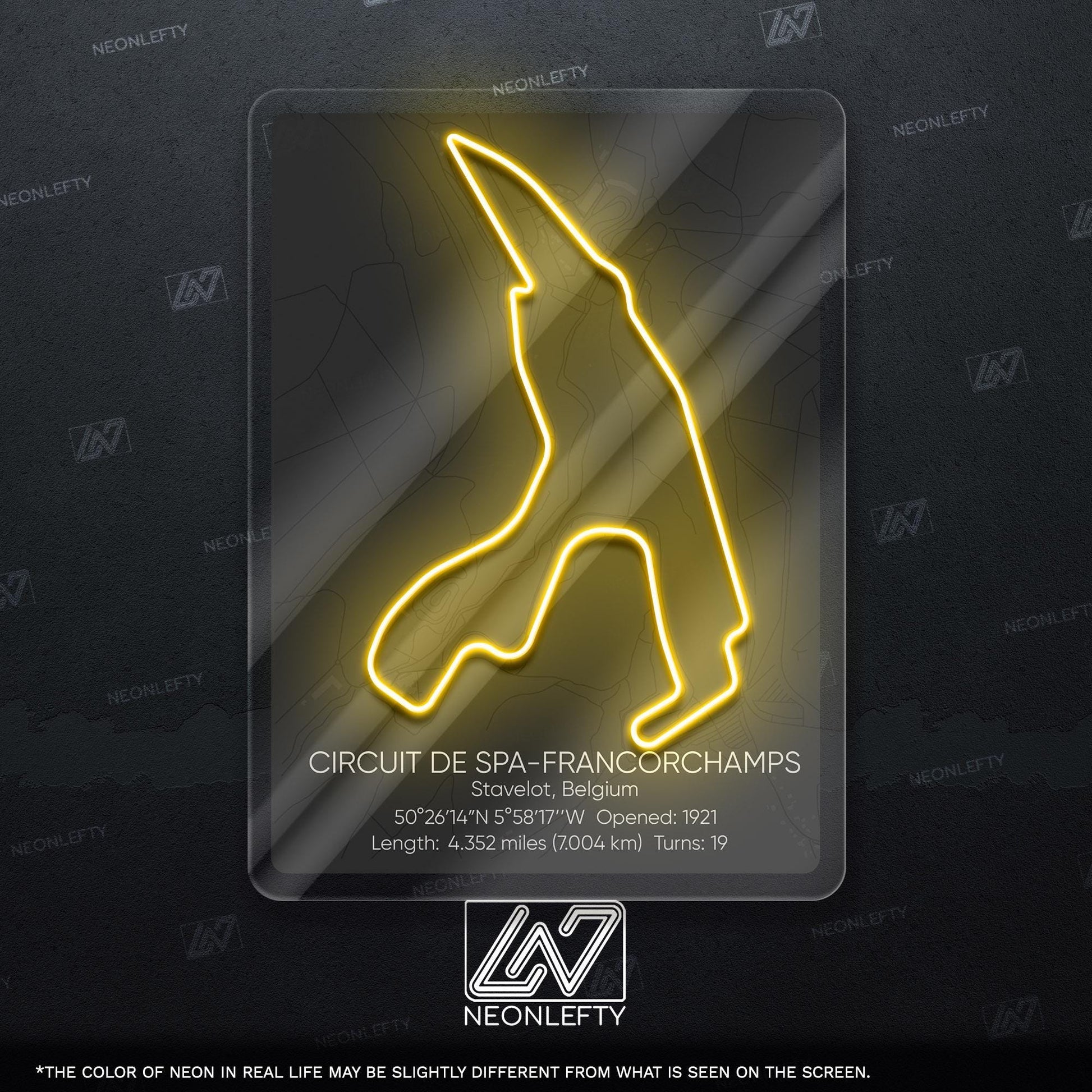 Spa Circuit Neon Sign - Legendary racing wall art inspired by Circuit de Spa-Francorchamps, perfect for garage, man cave, motorsport lover's