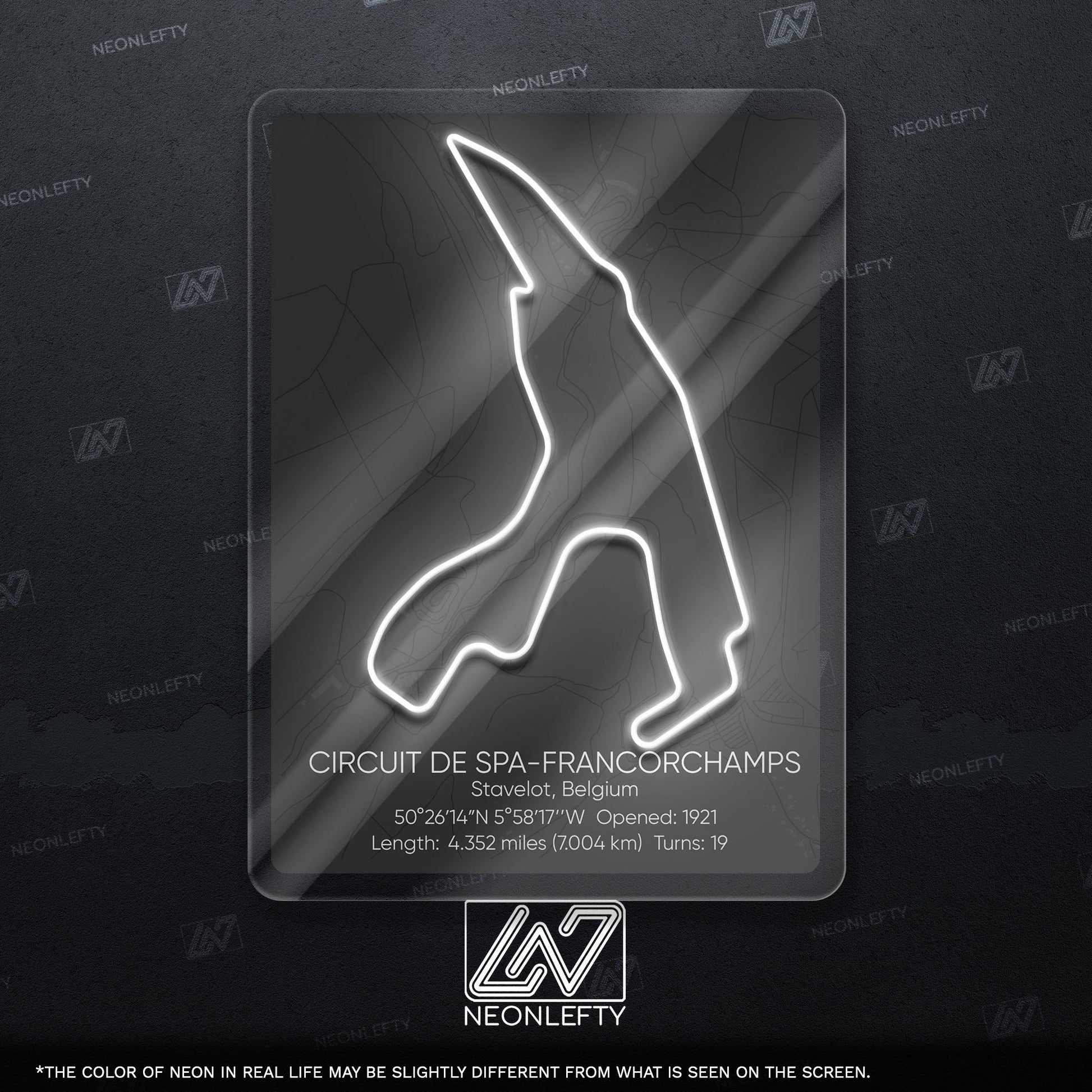 Spa Circuit Neon Sign - Legendary racing wall art inspired by Circuit de Spa-Francorchamps, perfect for garage, man cave, motorsport lover's