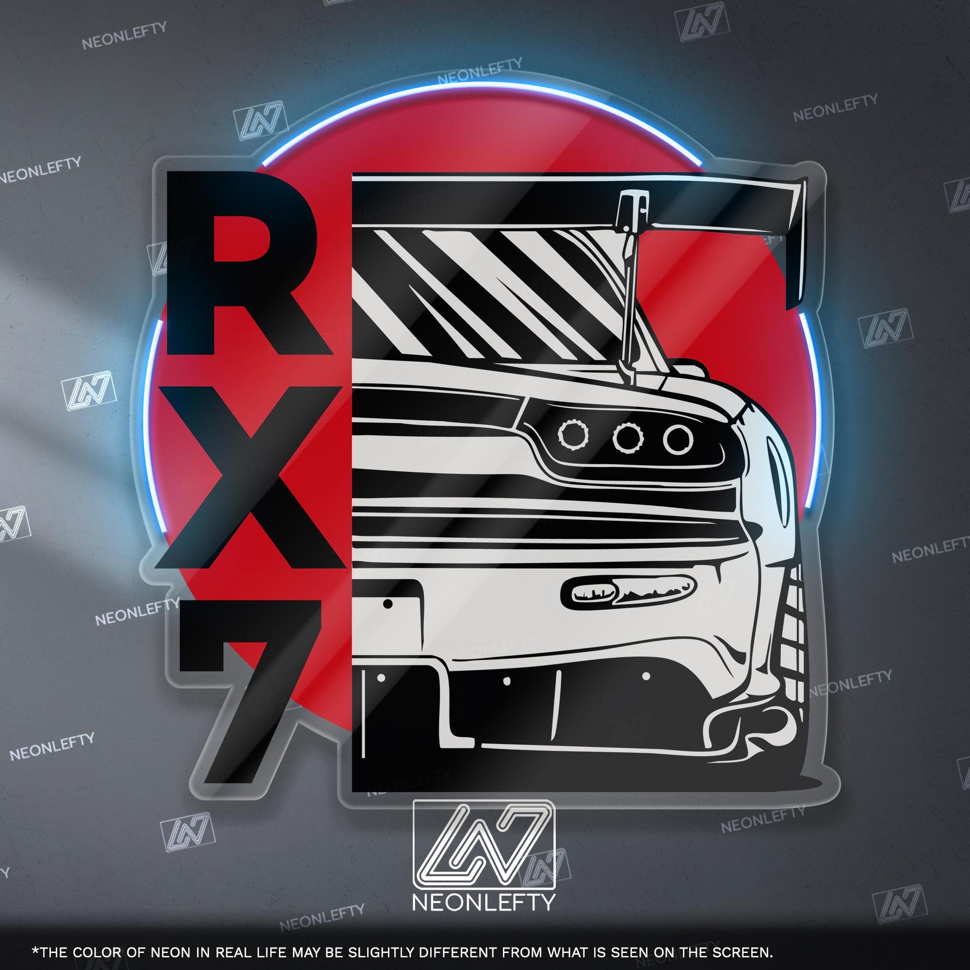 Mazda RX7 Neon Sign - Rear view JDM wall art of the legendary RX-7, perfect for garage, man cave, tuner studio or rotary engine enthusiast
