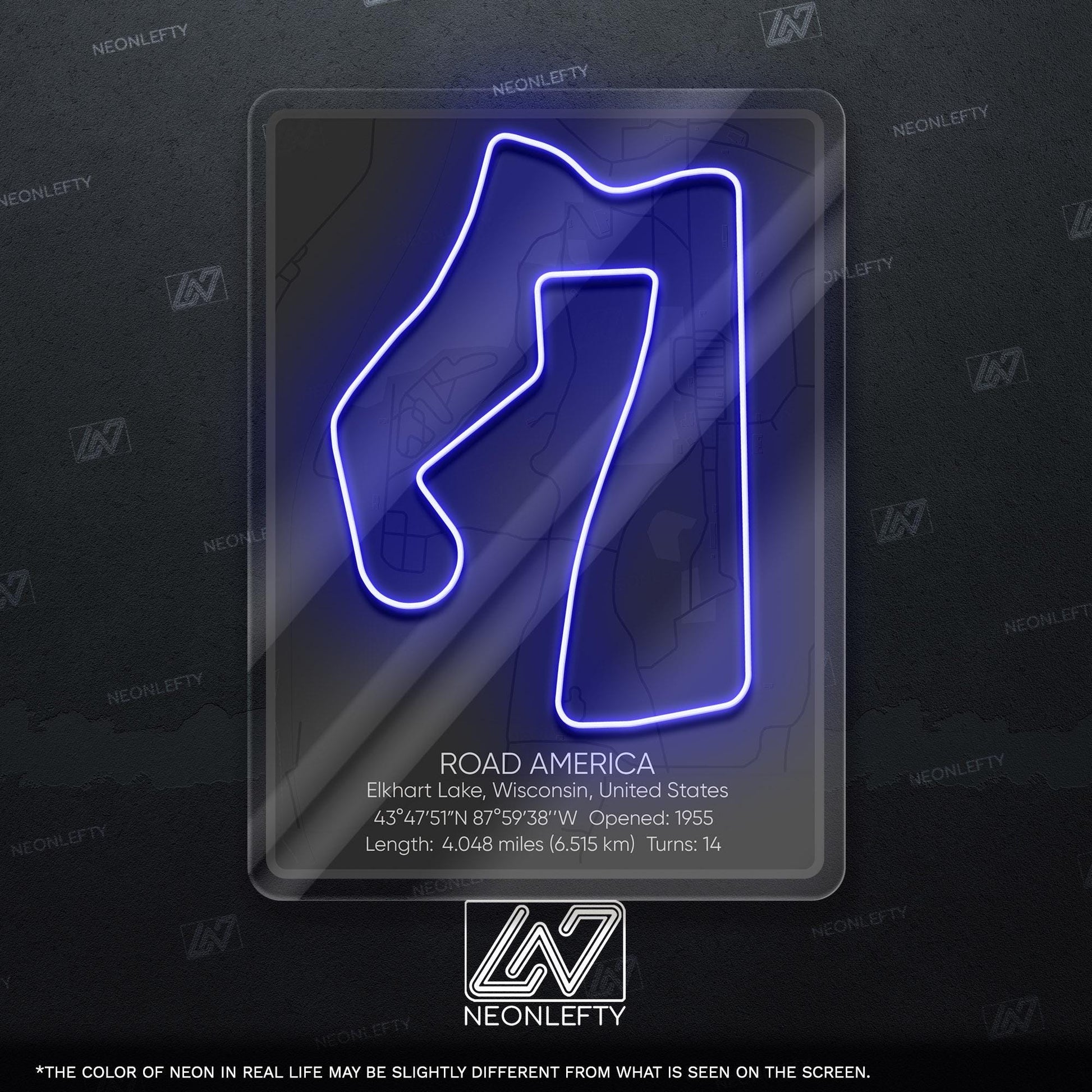 Road America Neon Sign - Classic American race track wall decor for motorsport fans, perfect for garage, man cave, racing-themed room