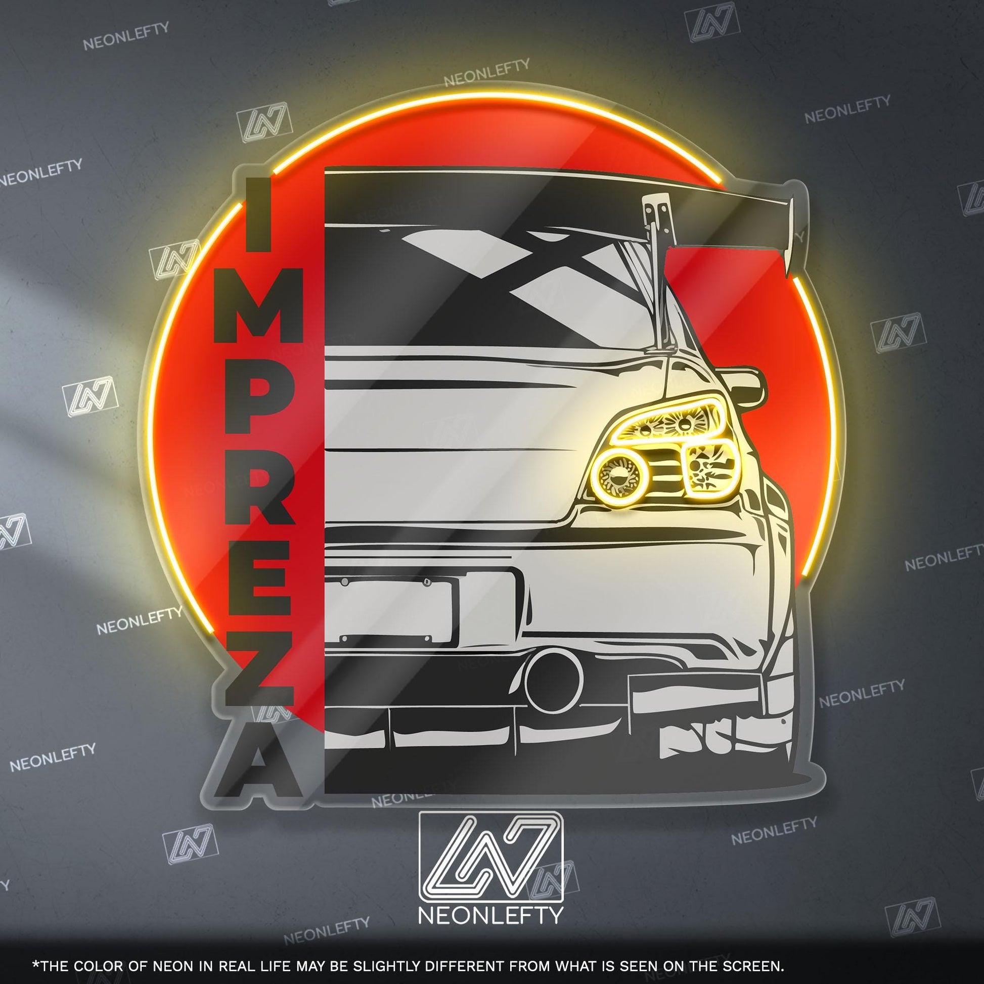 Subaru Impreza Neon Sign - Iconic rally-bred JDM rear view wall art, perfect for garage, man cave, street and track car enthusiast