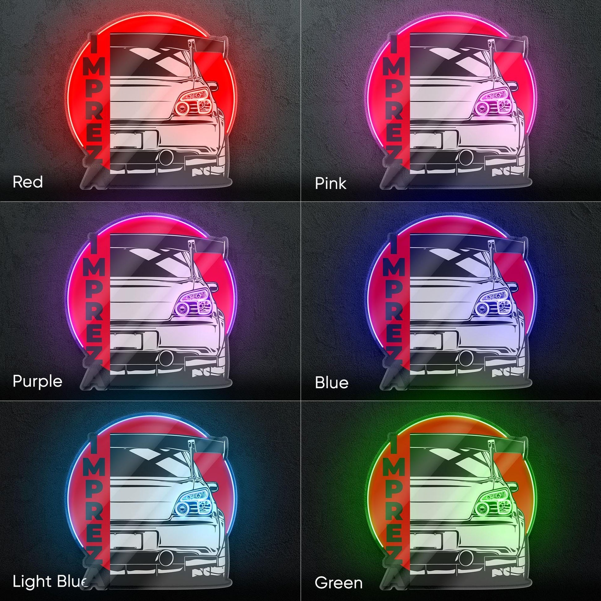 Subaru Impreza Neon Sign - Iconic rally-bred JDM rear view wall art, perfect for garage, man cave, street and track car enthusiast