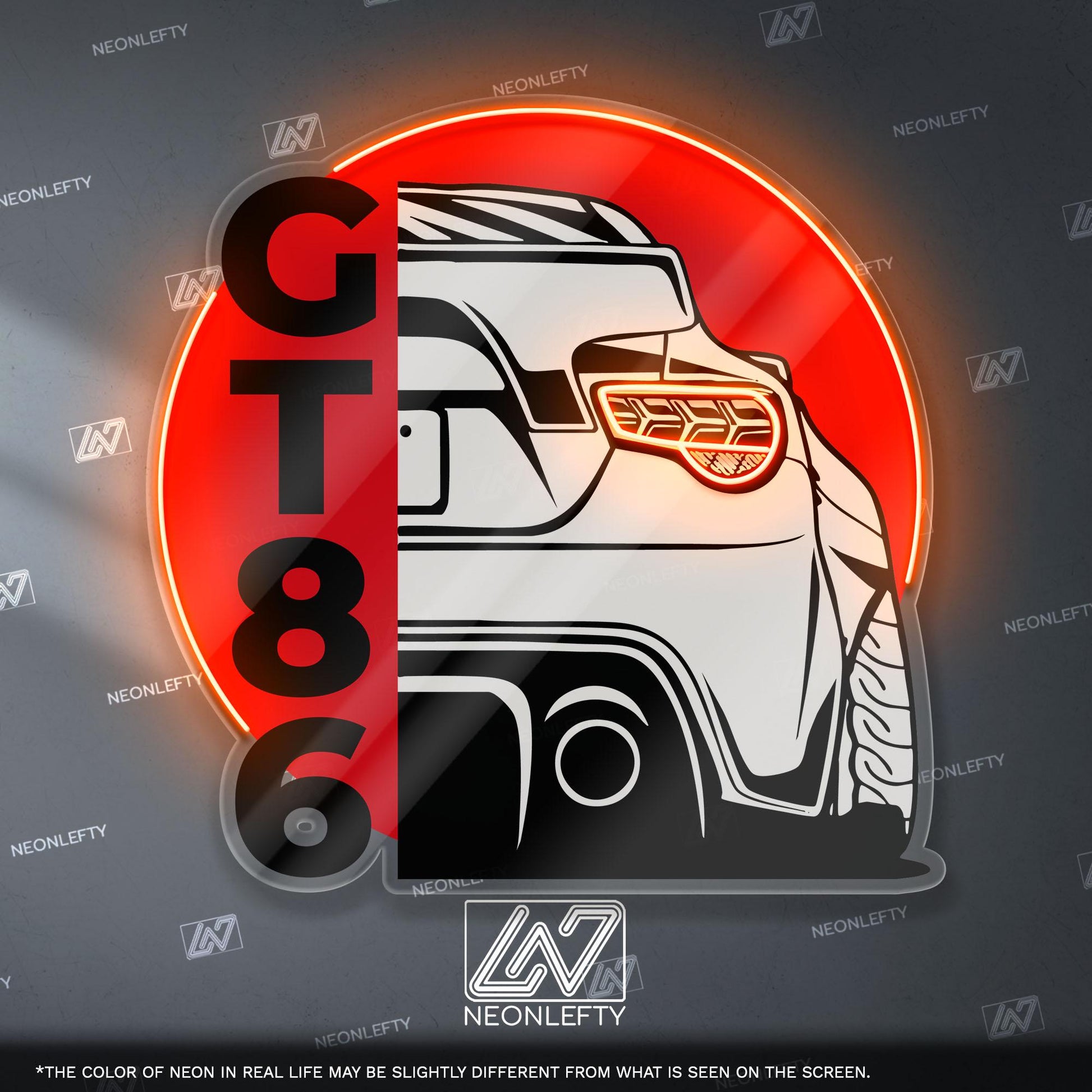Toyota GT86 Neon Sign - Rear view wall art of iconic JDM coupe, perfect for garage, man cave, tuner setup or drift car enthusiast collection