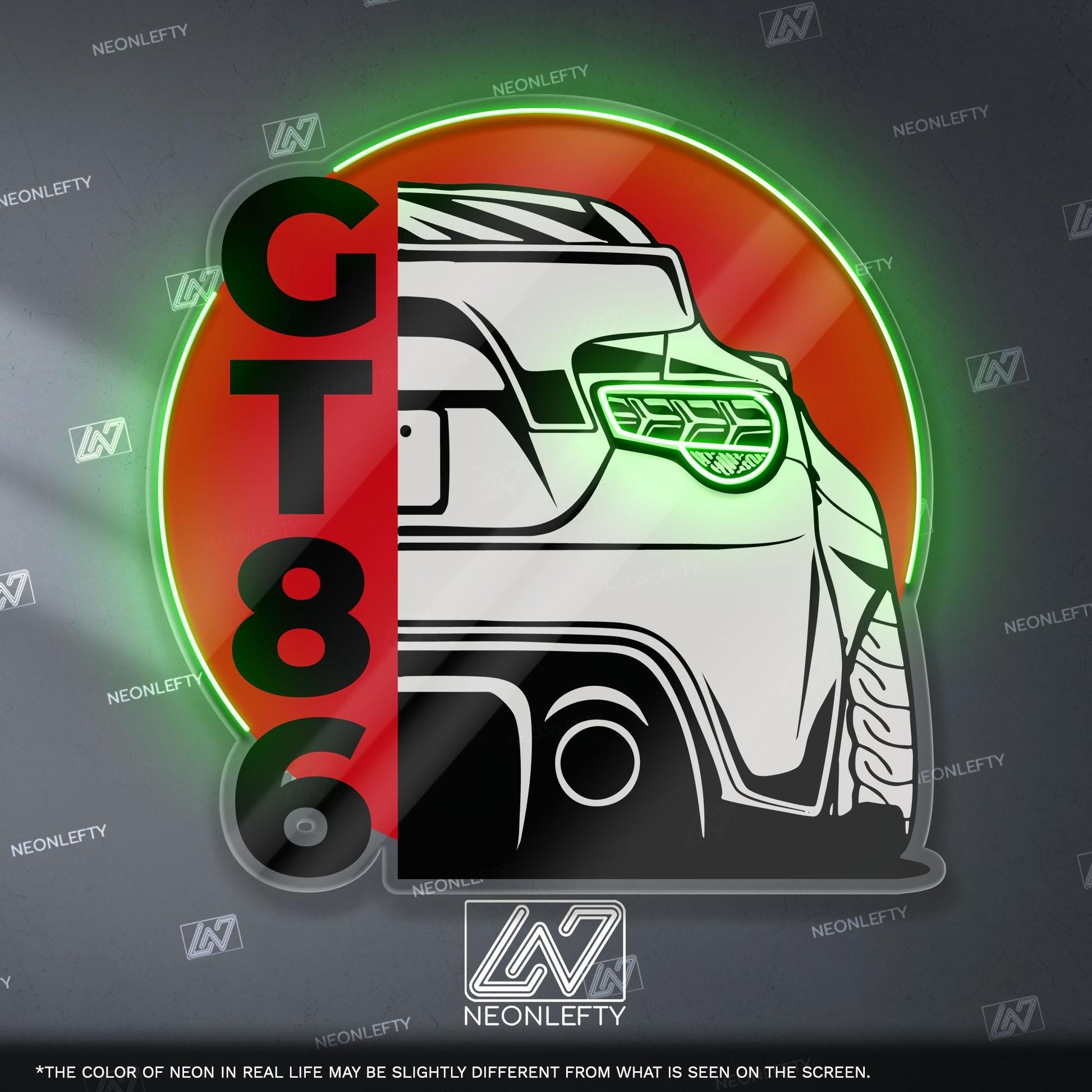 Toyota GT86 Neon Sign - Rear view wall art of iconic JDM coupe, perfect for garage, man cave, tuner setup or drift car enthusiast collection